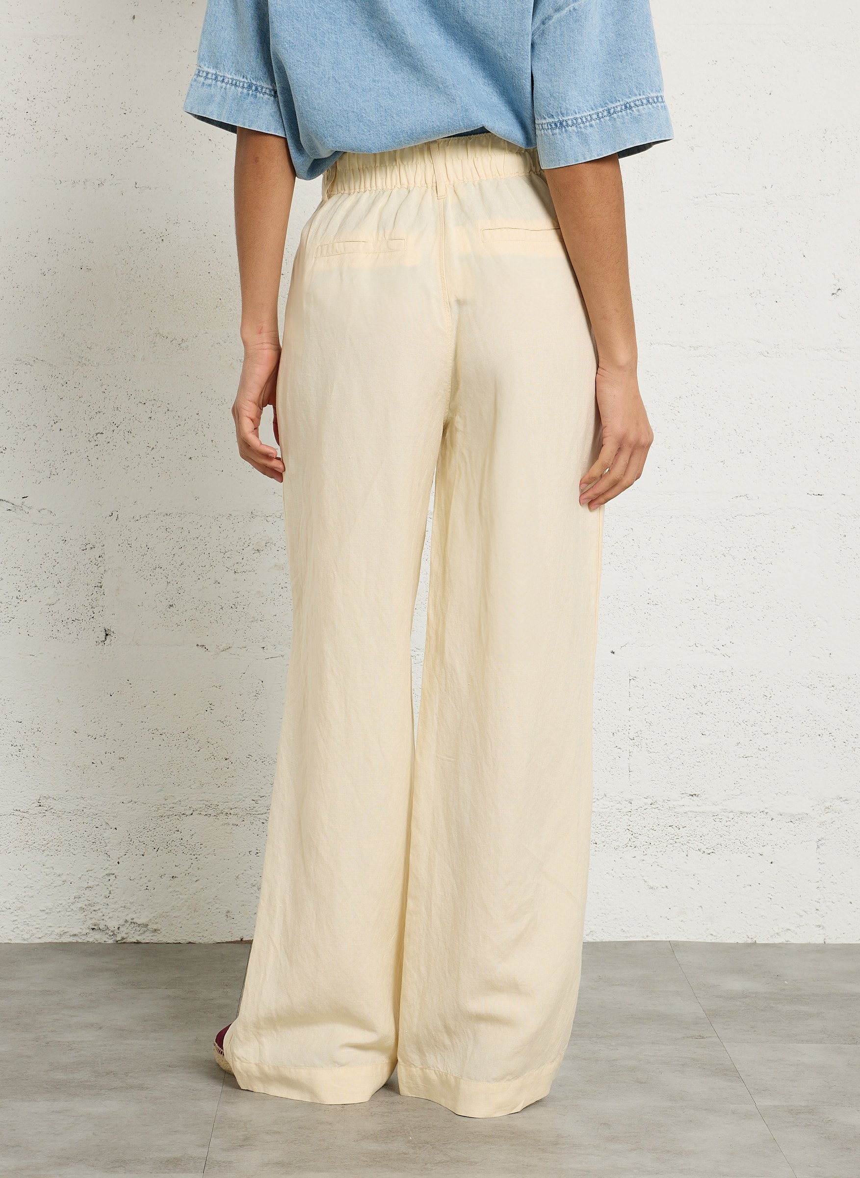 High-waisted wide-leg linen mix pants DES PETITS HAUTS Yellow