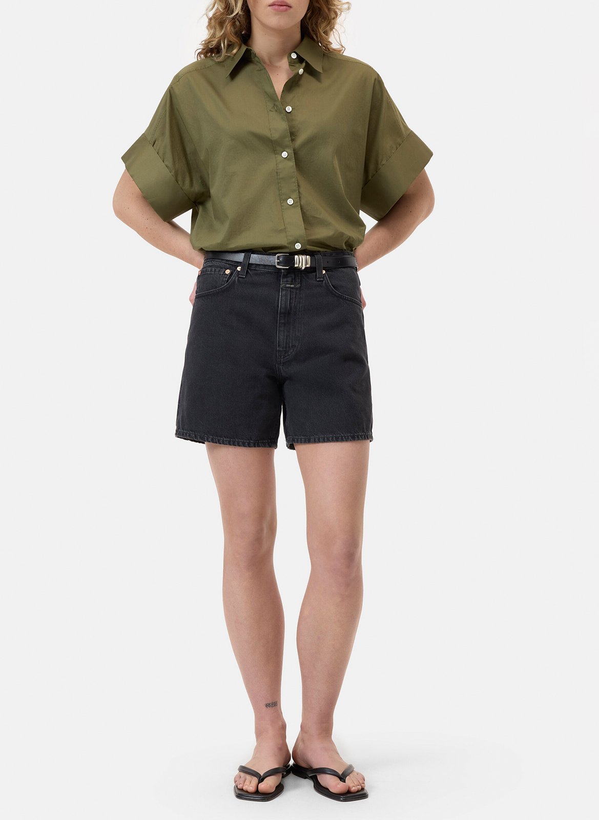 Oversized cotton shirt with classic collar CLOSED Green