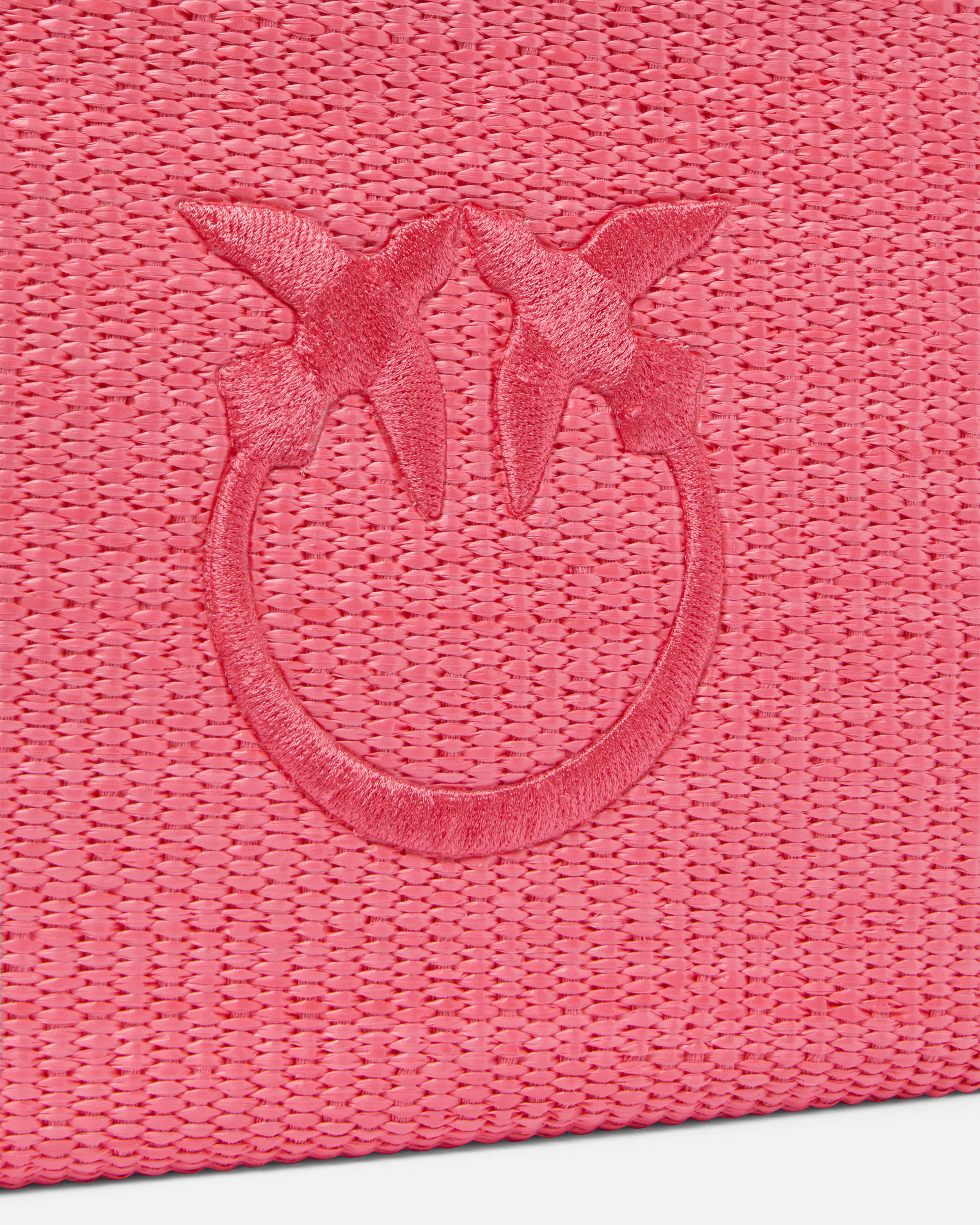 Raffia clutch with love birds logo PINKO Pink