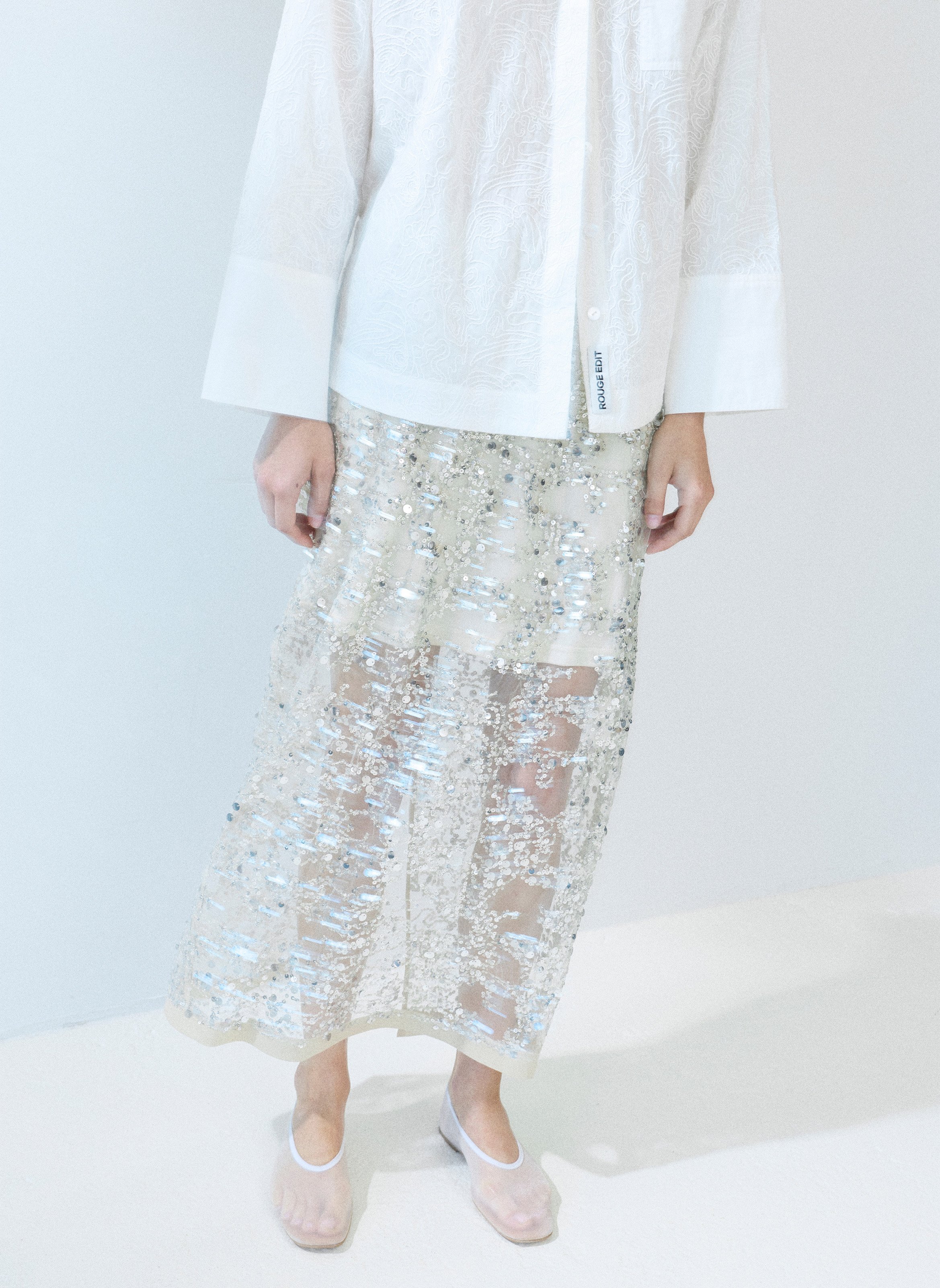 Jupe longue à sequins ROUGE EDIT Gris