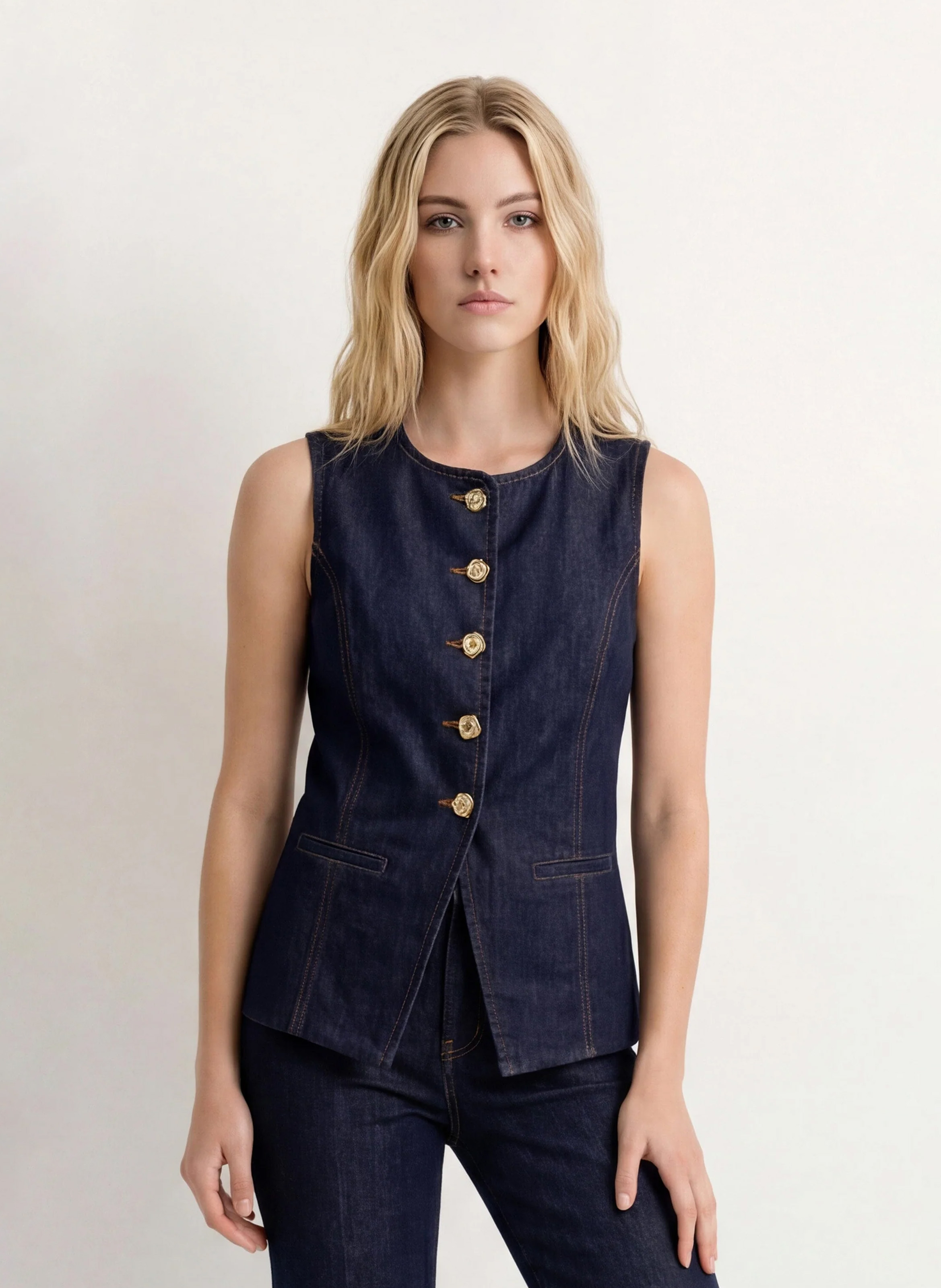 Giacca girocollo in denim di cotone KOOKAI Blu