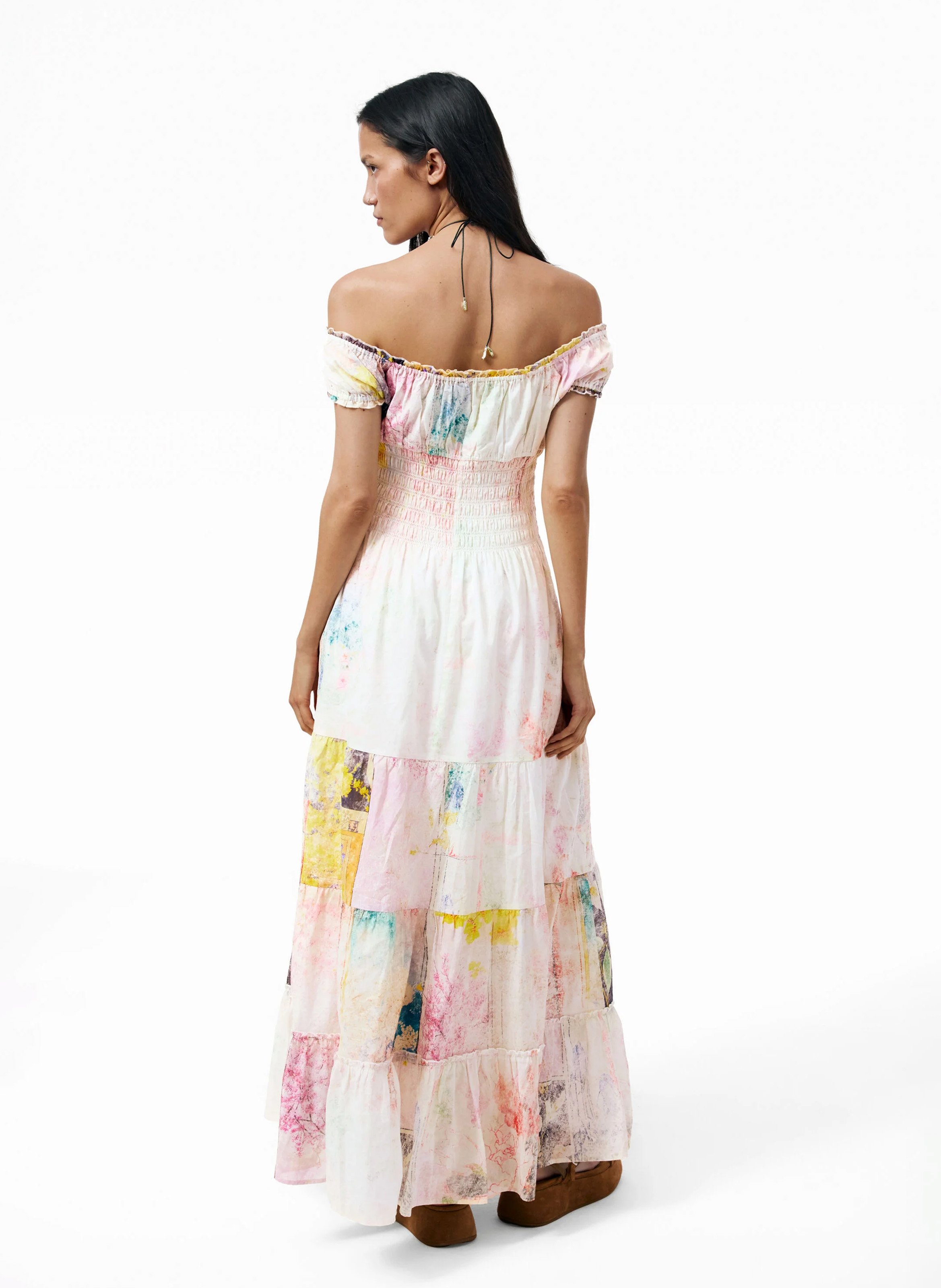 Robe longue col carré en coton DESIGUAL Multicolore