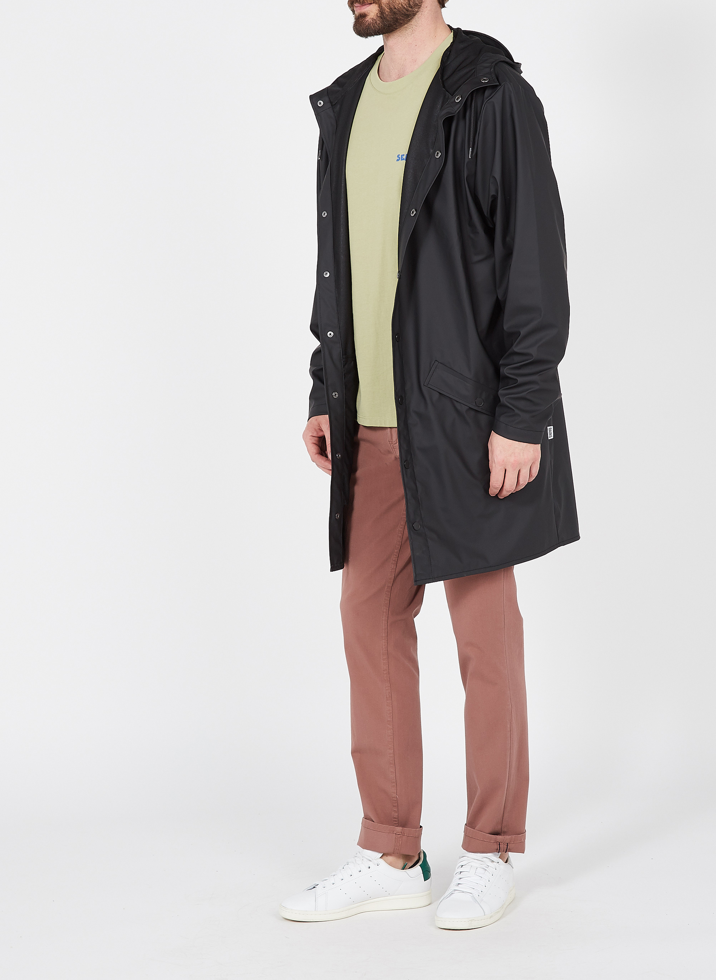 Lange, wasserabweisende Windjacke mit Kapuze RAINS Schwarz