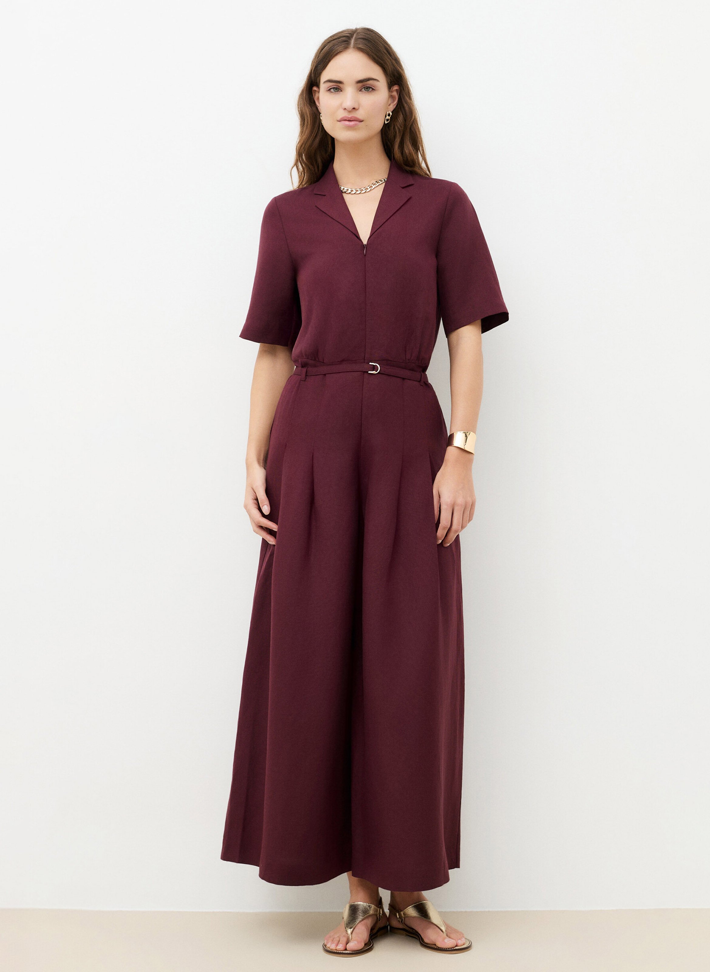 Wide-leg linen-blend jumpsuit CAROLL Purple