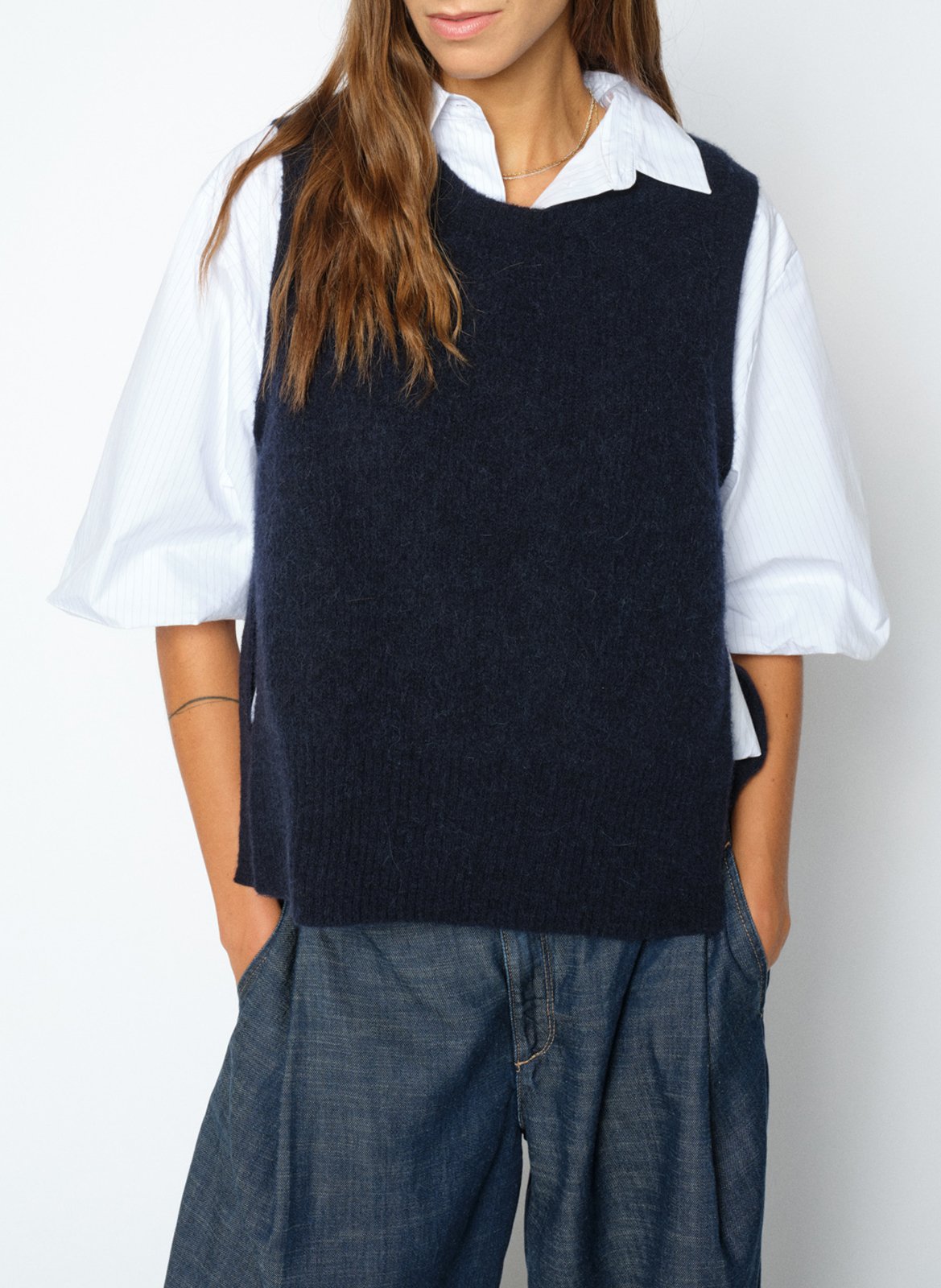 Pull sans manches en laine mélangée MOS MOSH Bleu