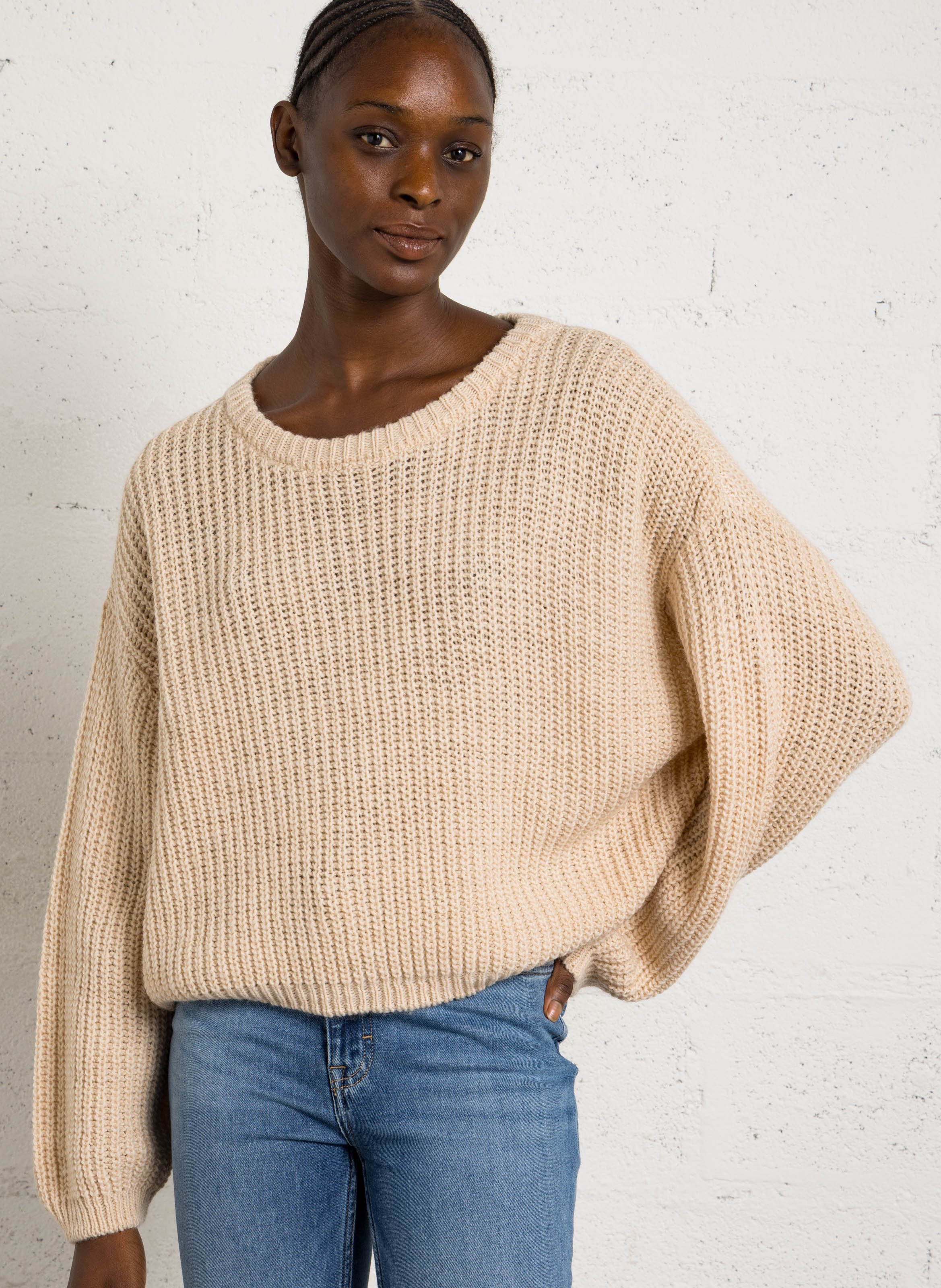 Weiter Pullover aus Wollmix AMERICAN VINTAGE Beige