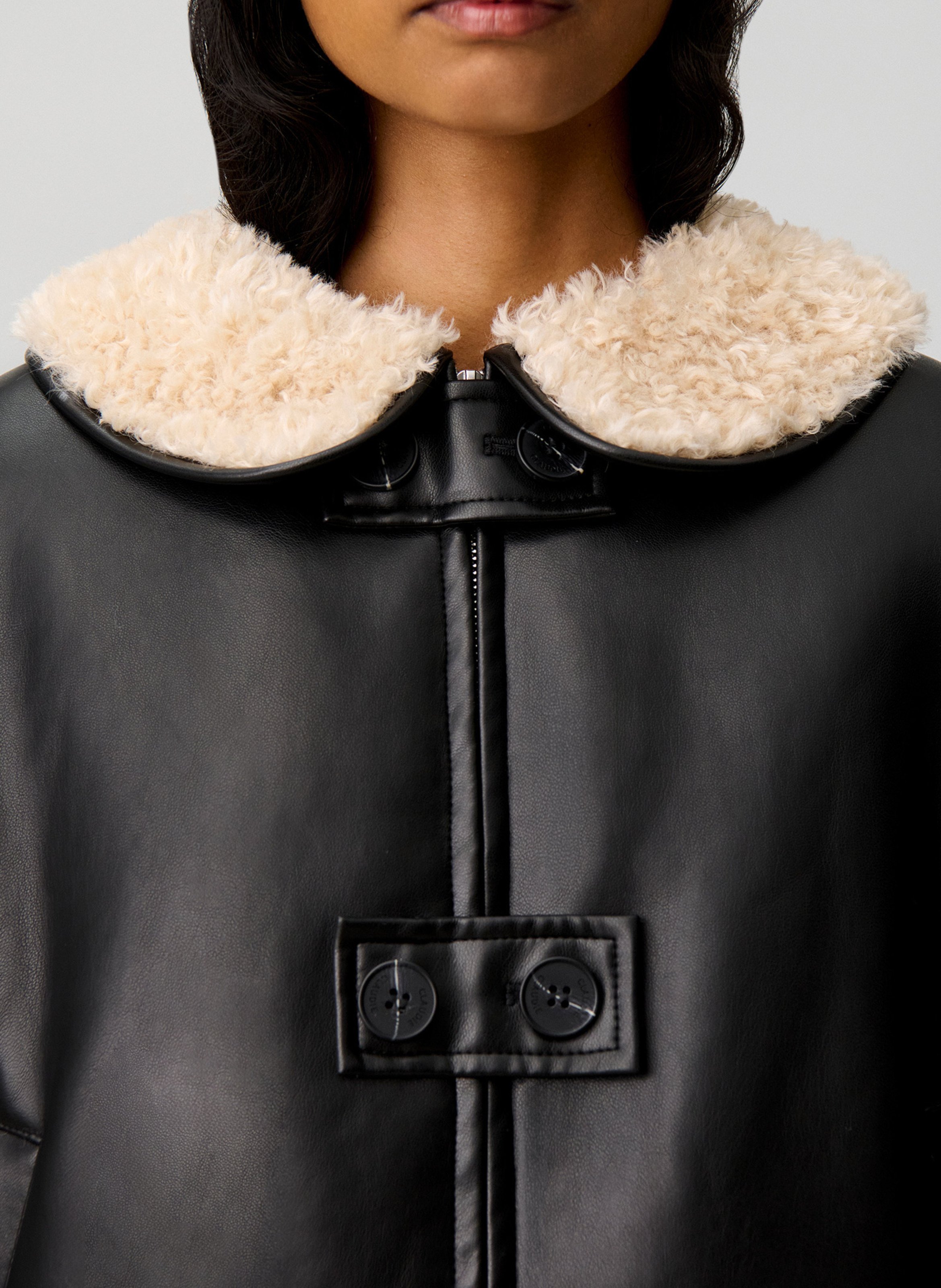 Manteau court ample à col en fausse fourrure CLAUDIE PIERLOT Multicolore
