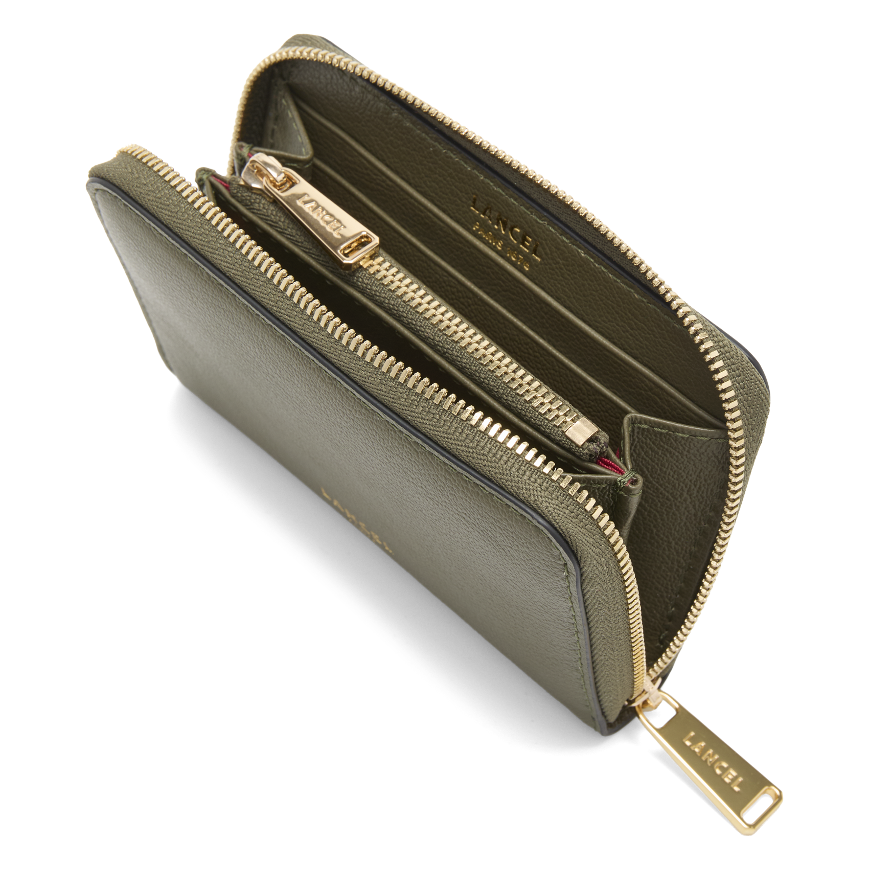 Solid leather zip-around wallet LANCEL Khaki