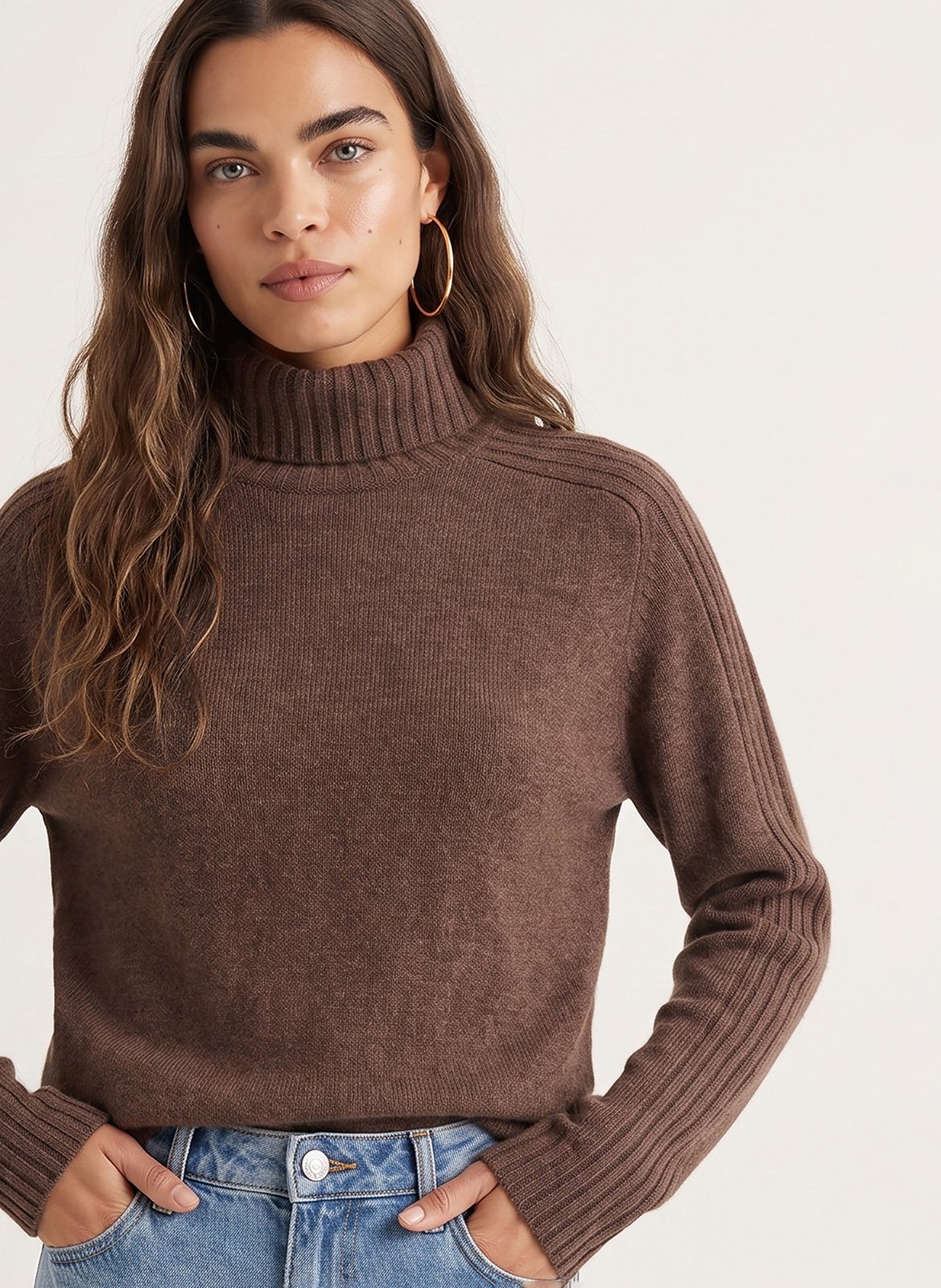 Straight wool and cashmere polo neck sweater KOOKAI Brown