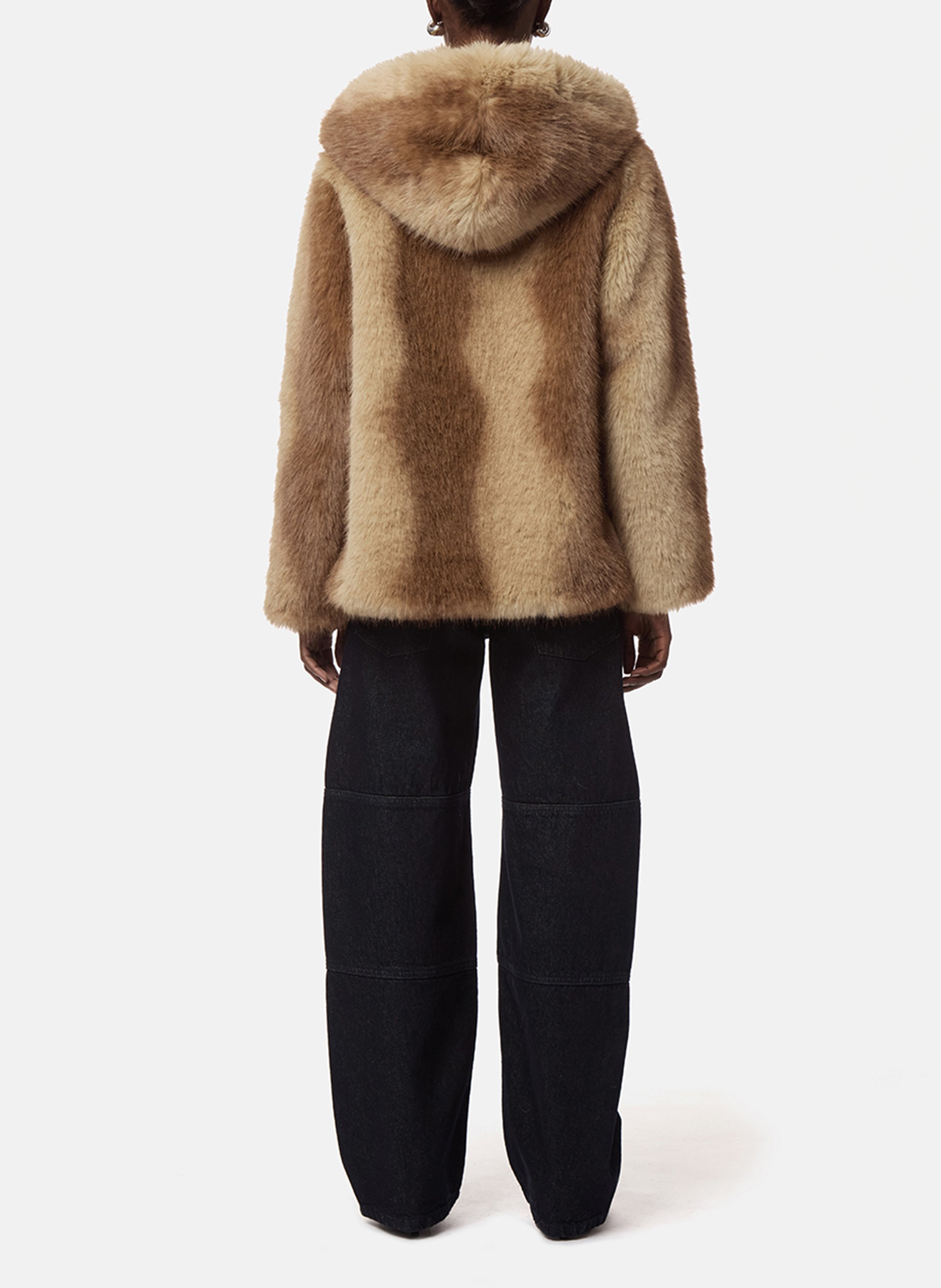 Ruime jas met capuchon en fakefur-effect APPARIS Beige
