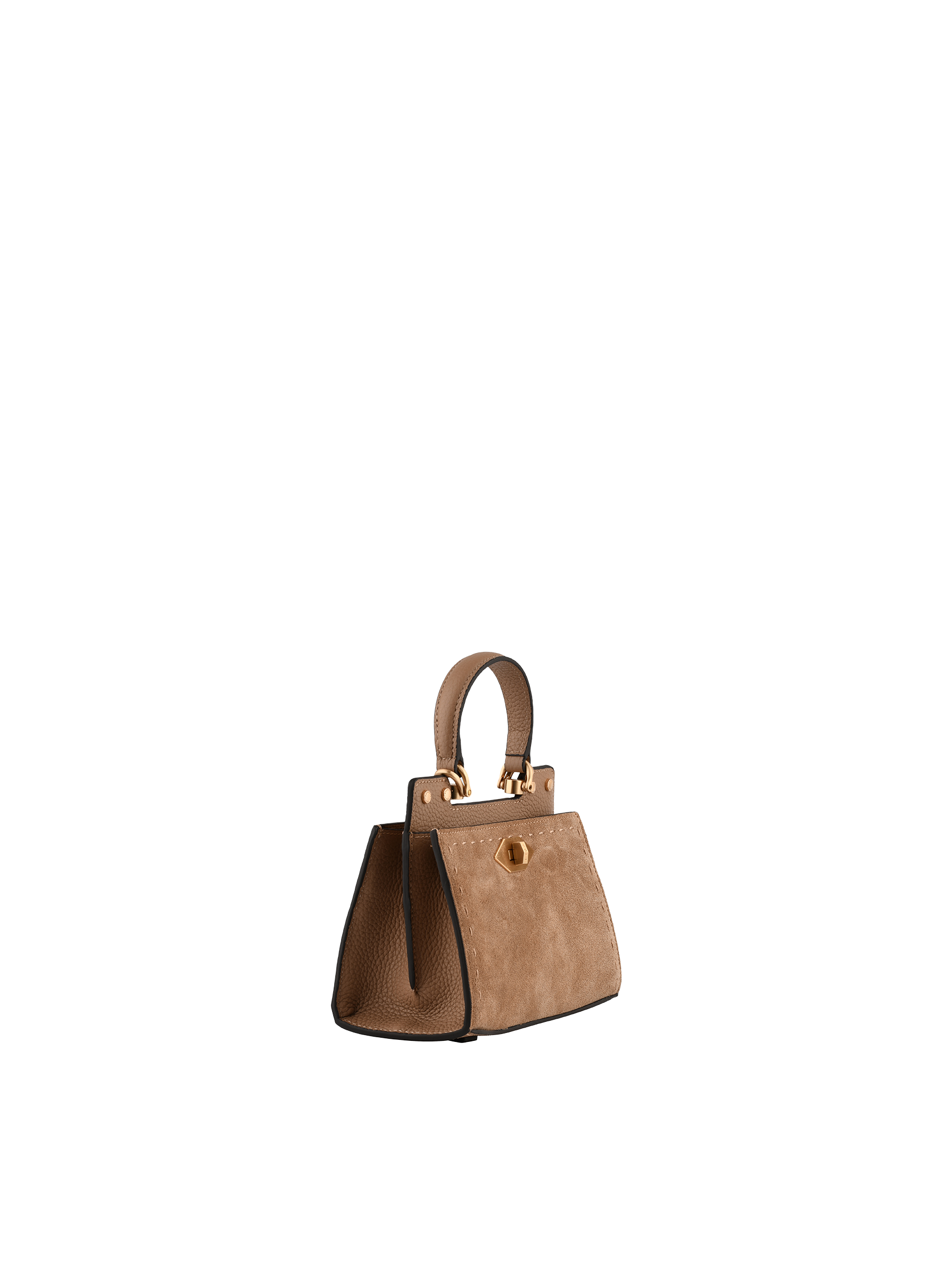 Cowhide leather handbag with a suede-effect finish POURCHET Grey
