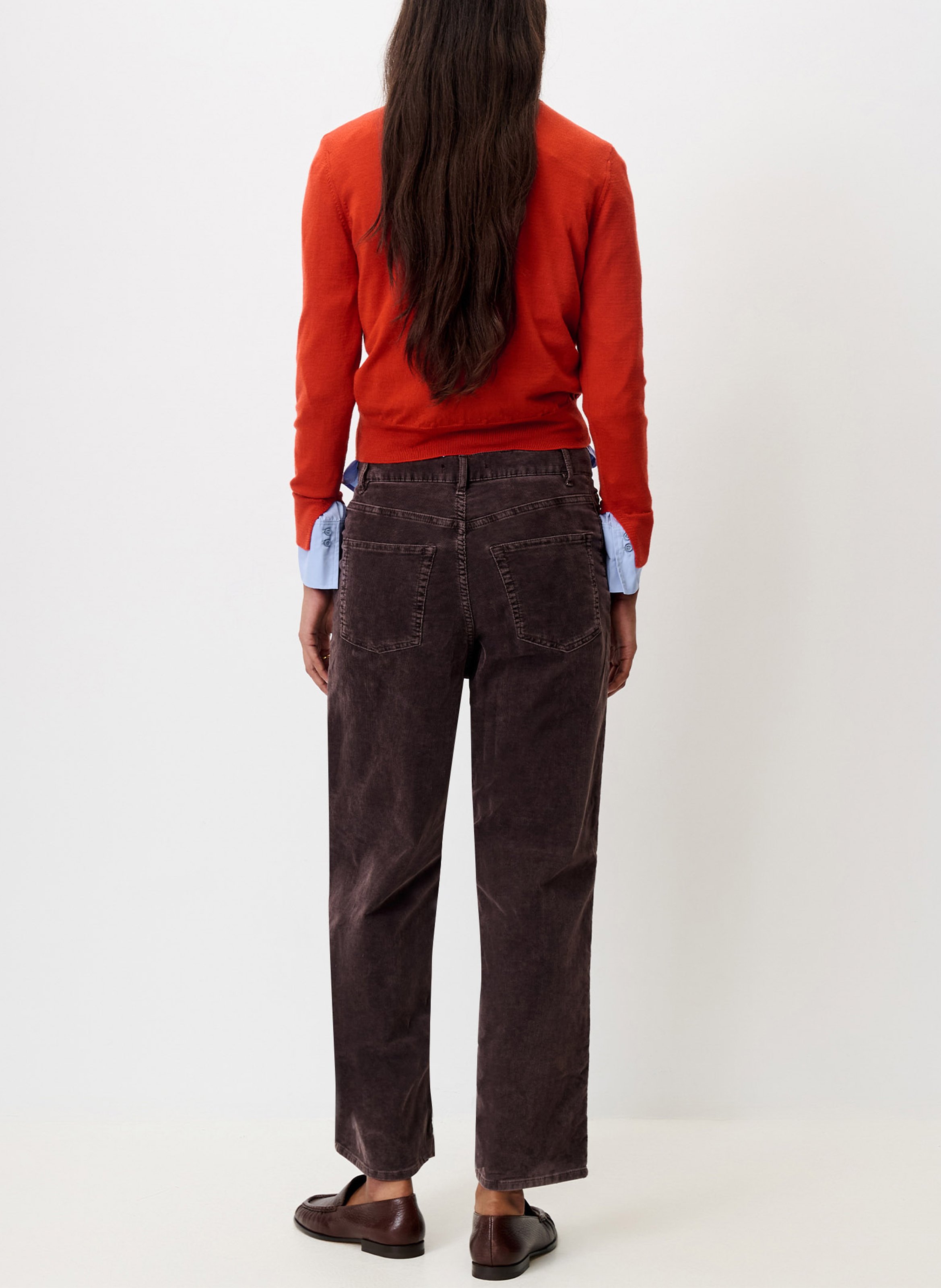 Pantalon droit taille haute en coton bio mélangé SESSUN Marron