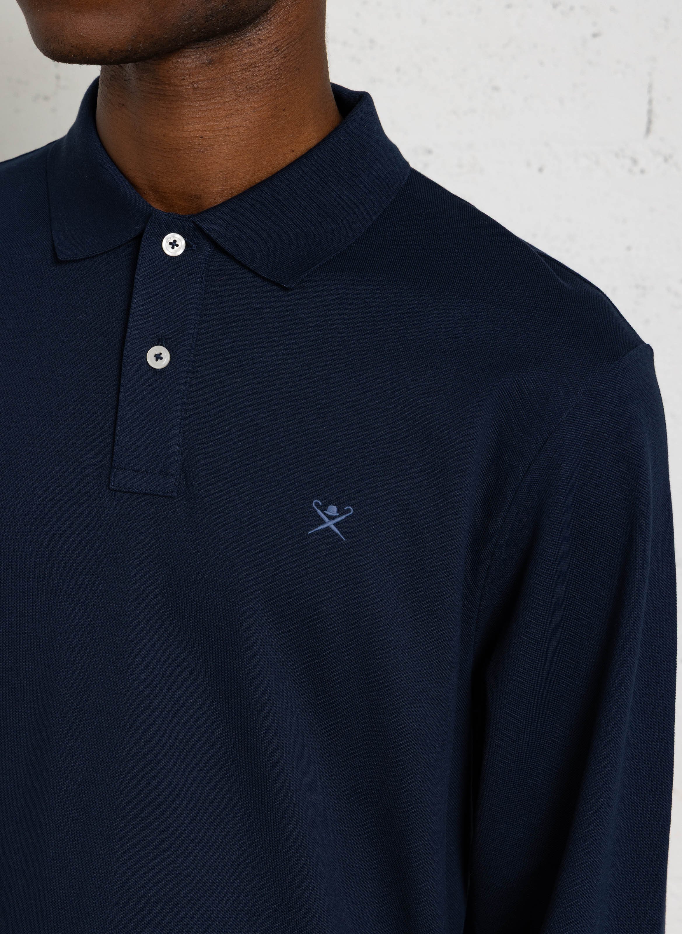 Polo manches longues droit en coton HACKETT Bleu