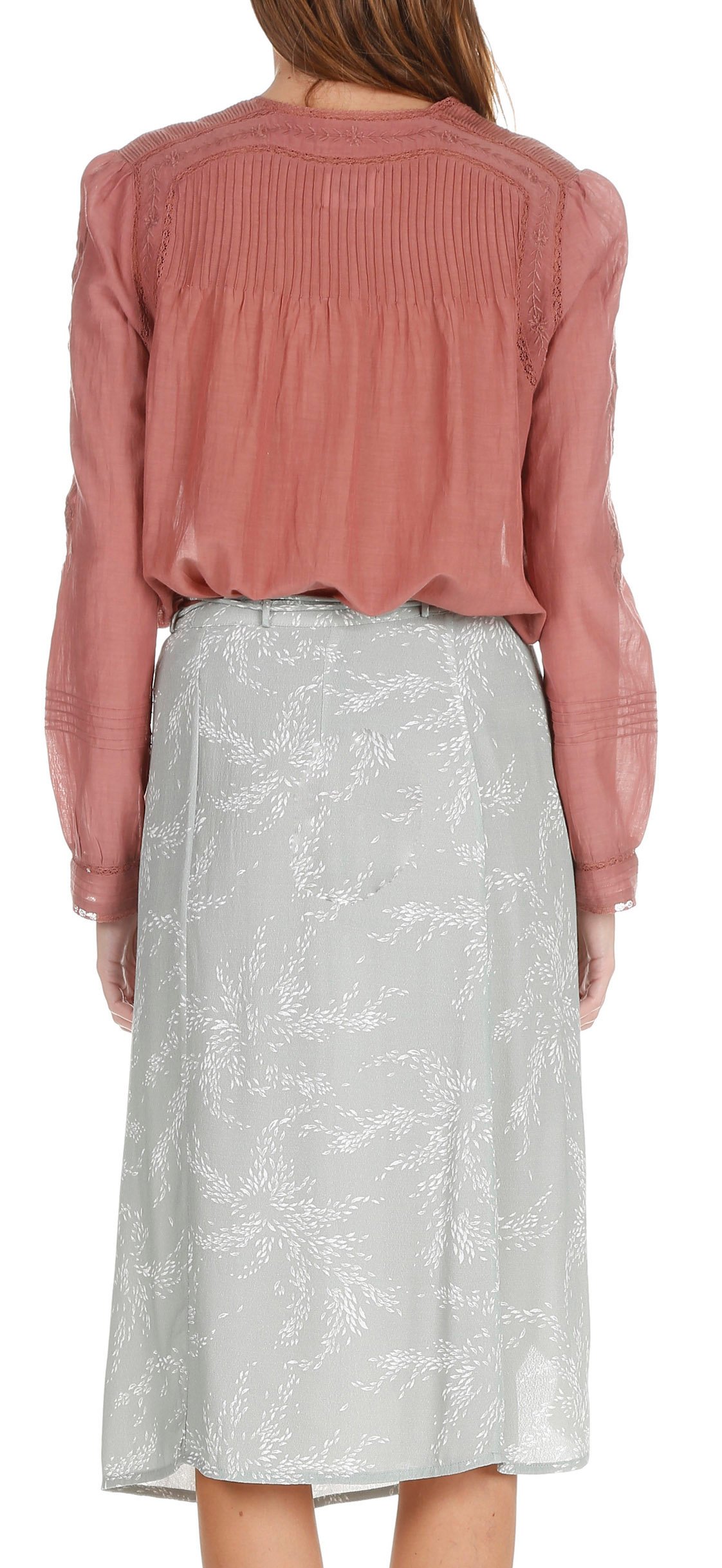 Jupe portefeuille midi en crêpe imprimé SWILDENS Vert