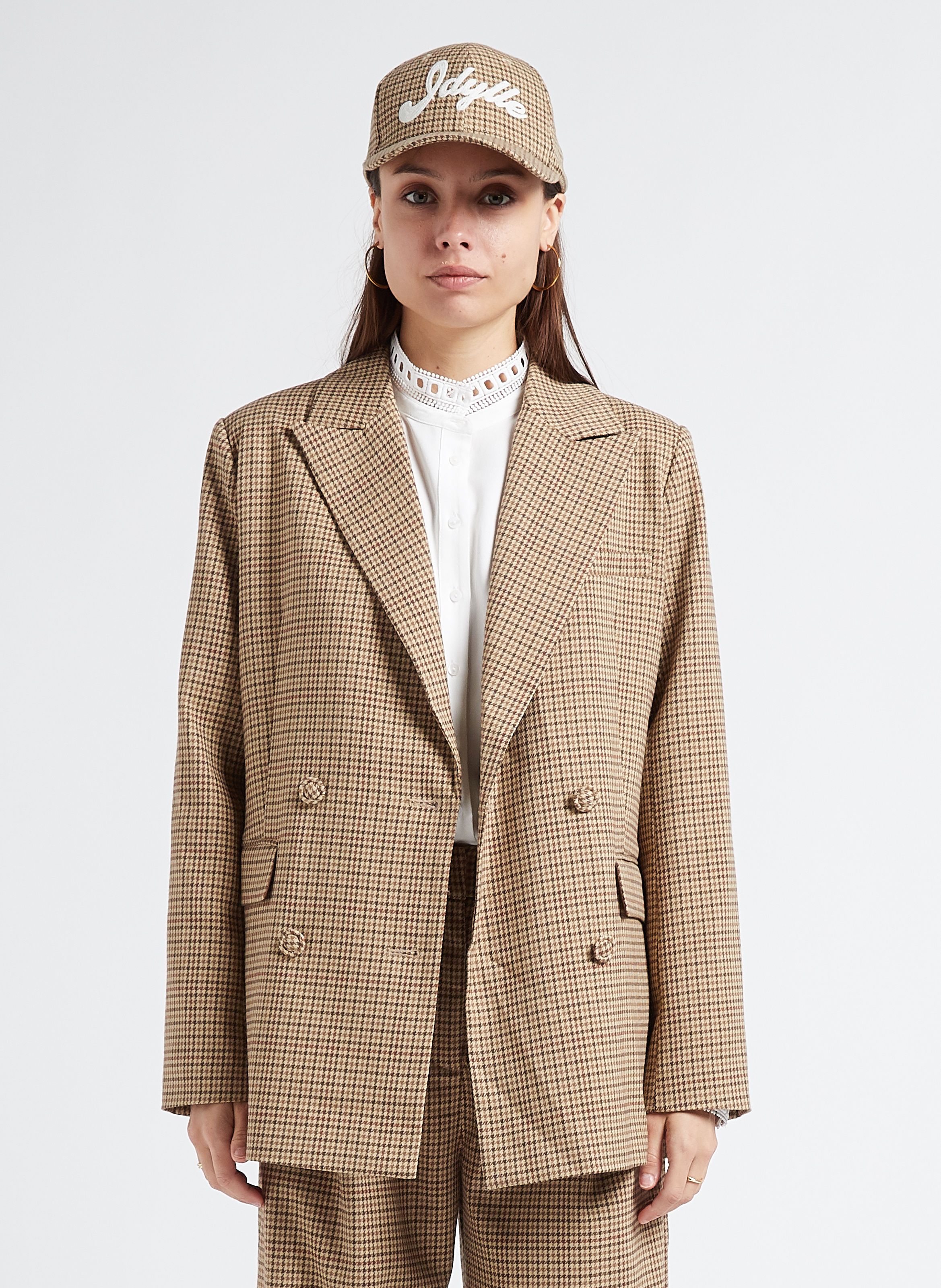 Brown Houndstooth straight blazer