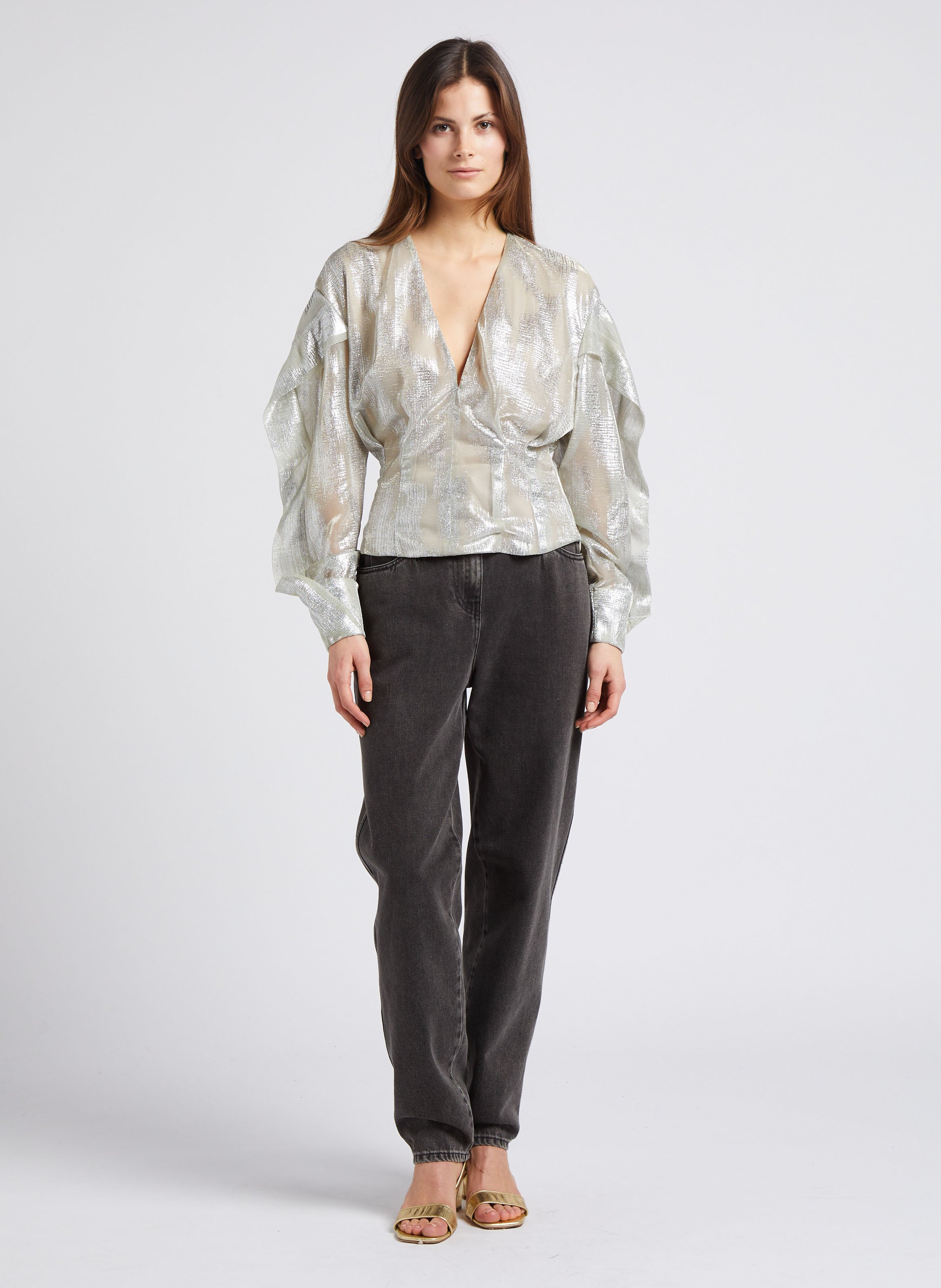 Metallized V-neck jacquard top IRO Silver