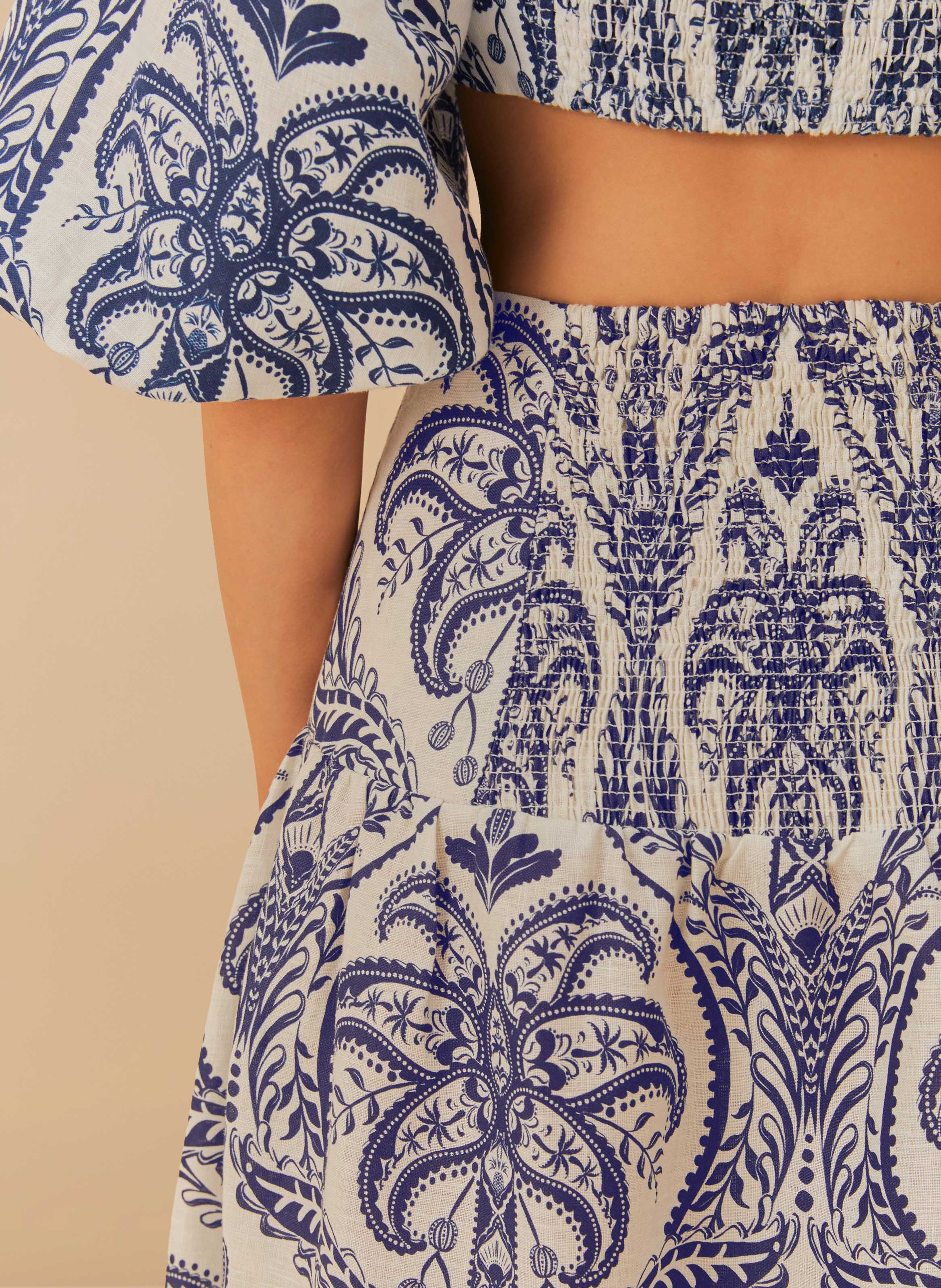 Printed linen midi skirt FARM RIO Blue