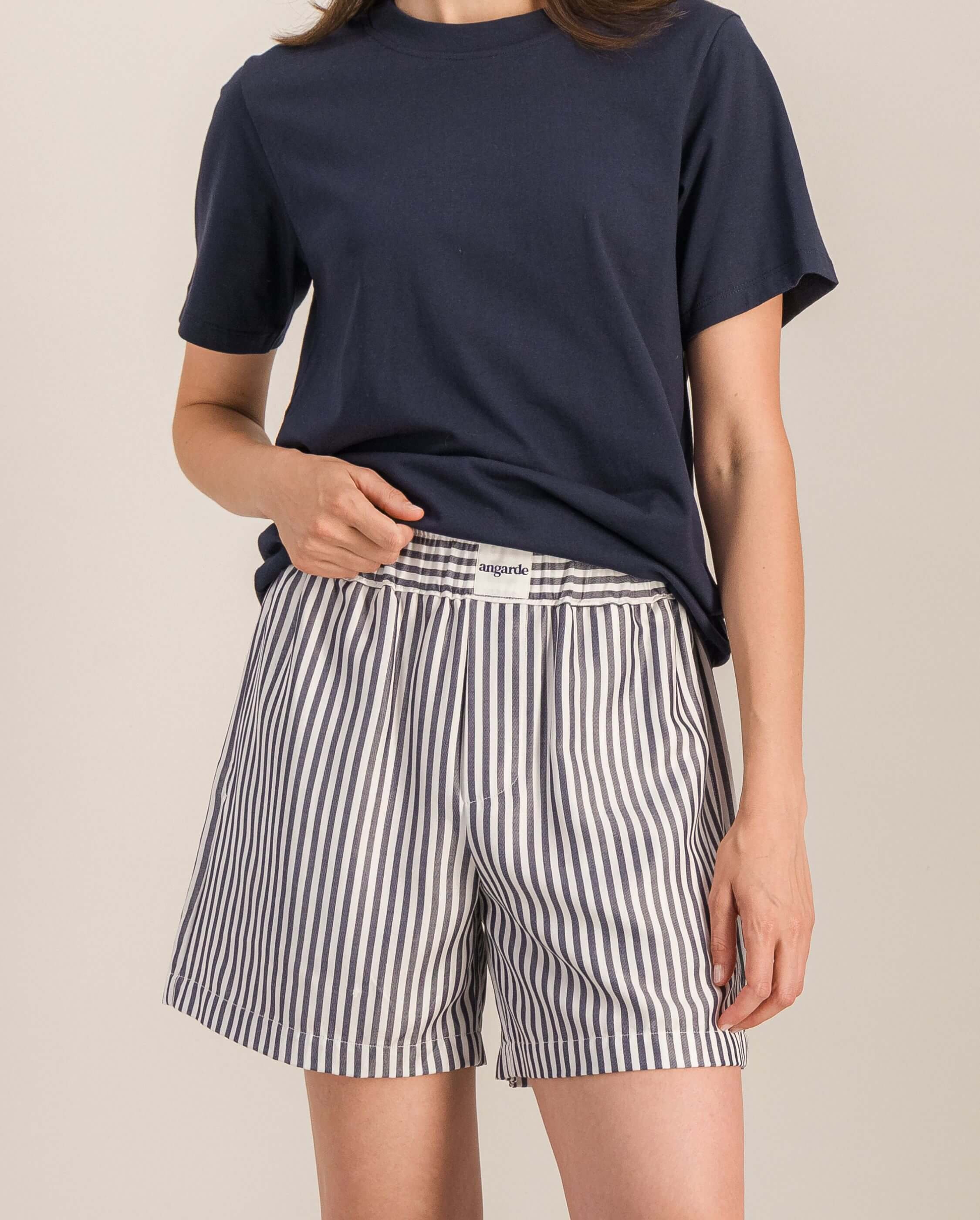 Short women's pajamas, navy ANGARDE Stripes