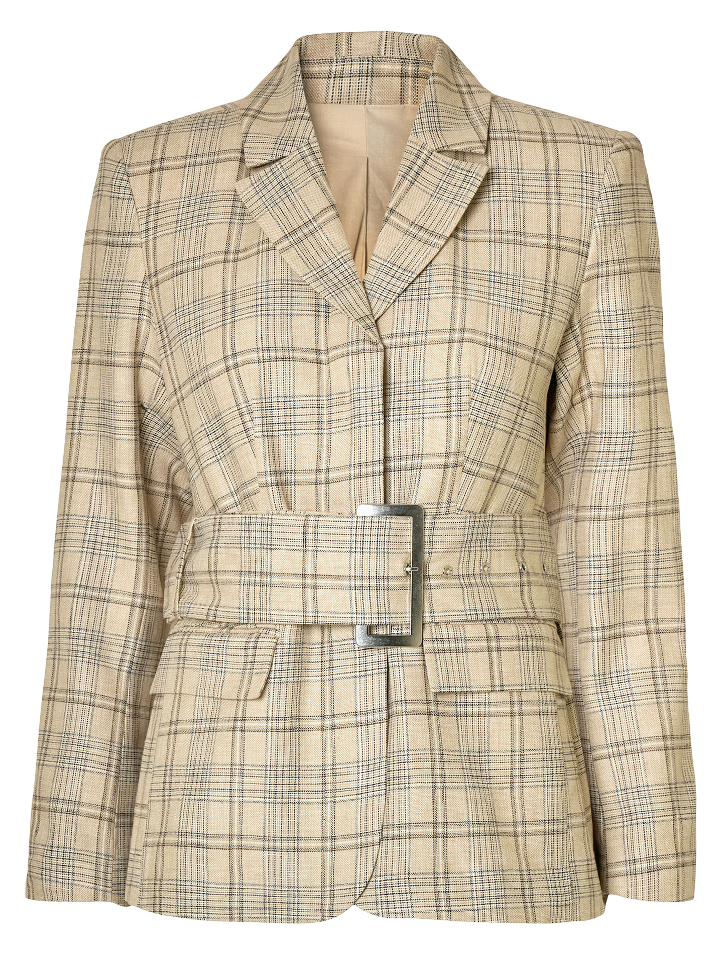 Veste tailleur en lin mélangé à carreaux SELECTED Beige