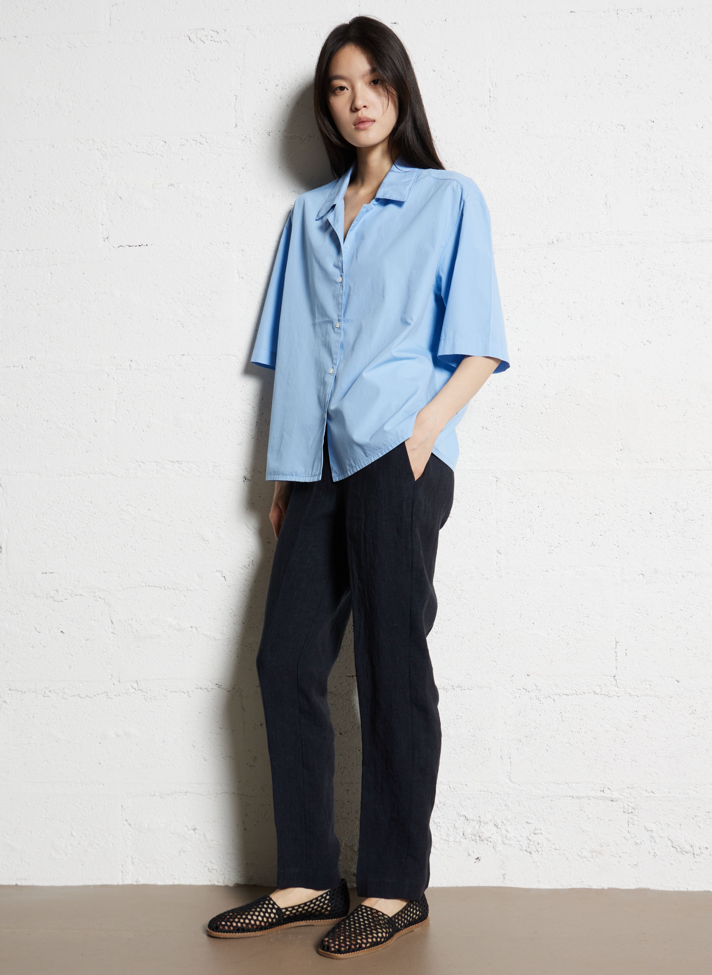 Straight linen pants DIEGA Blue