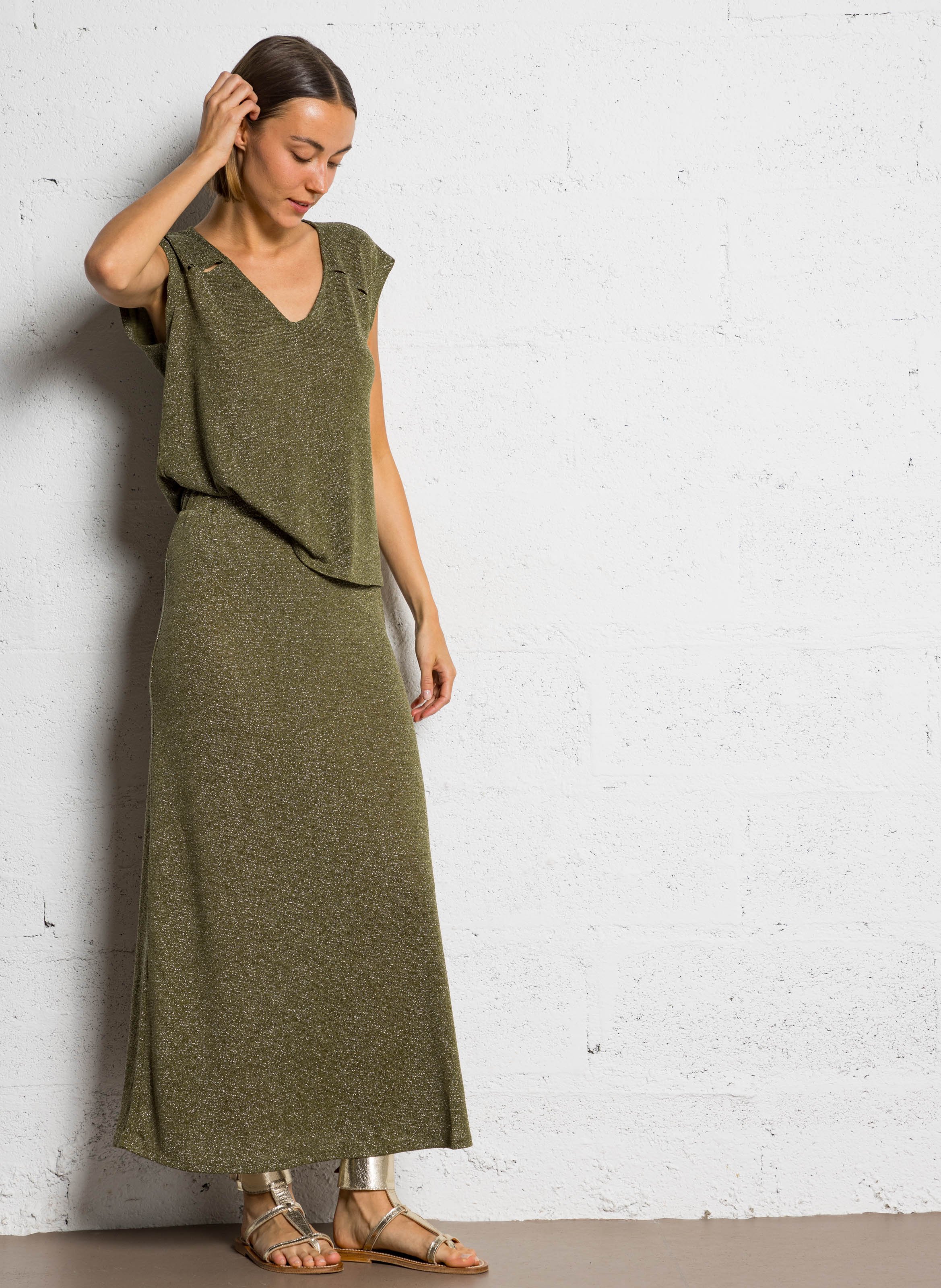 Canottiera senza maniche con paillettes Verde