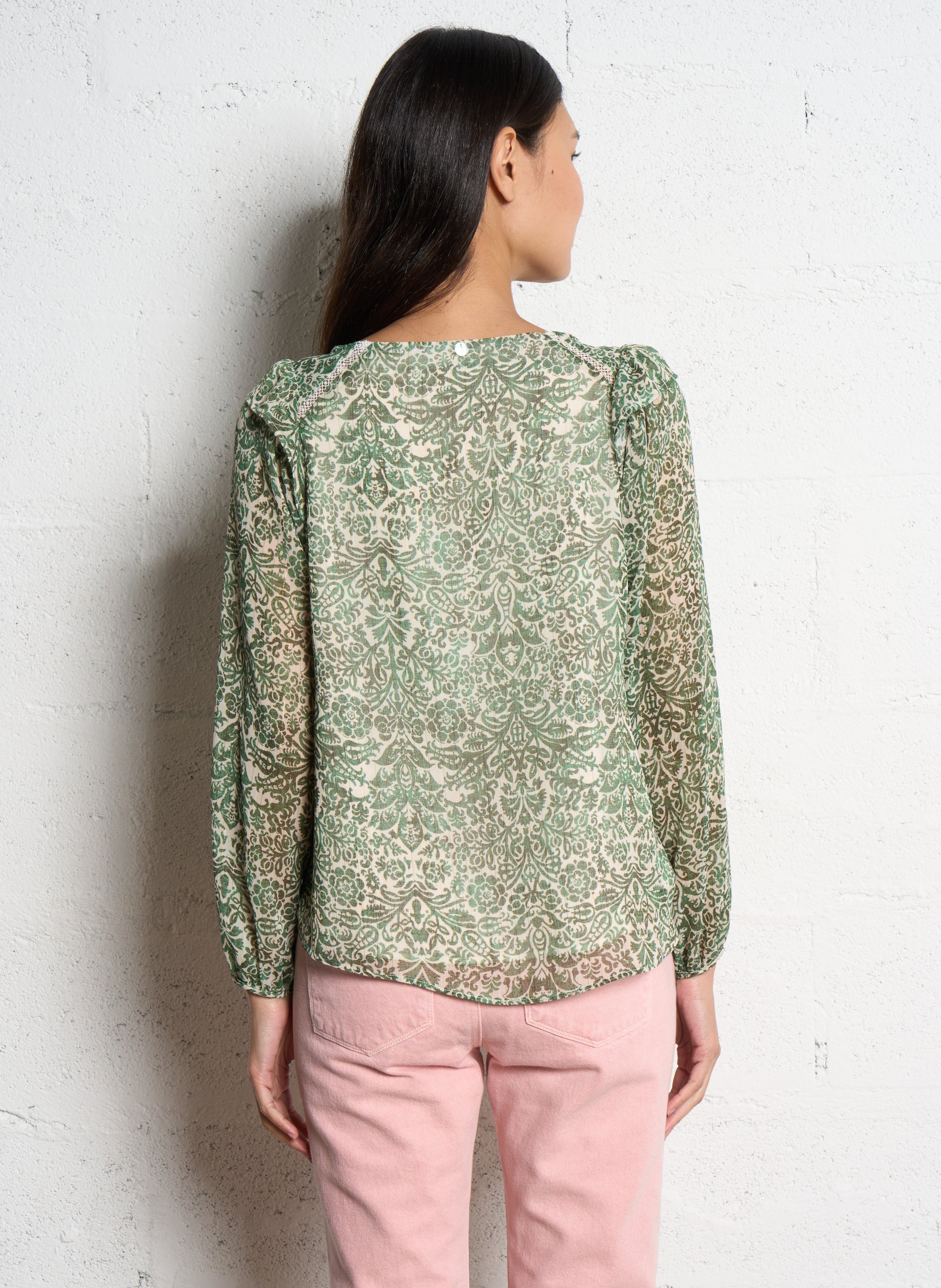 Printed long-sleeved top ONE STEP White