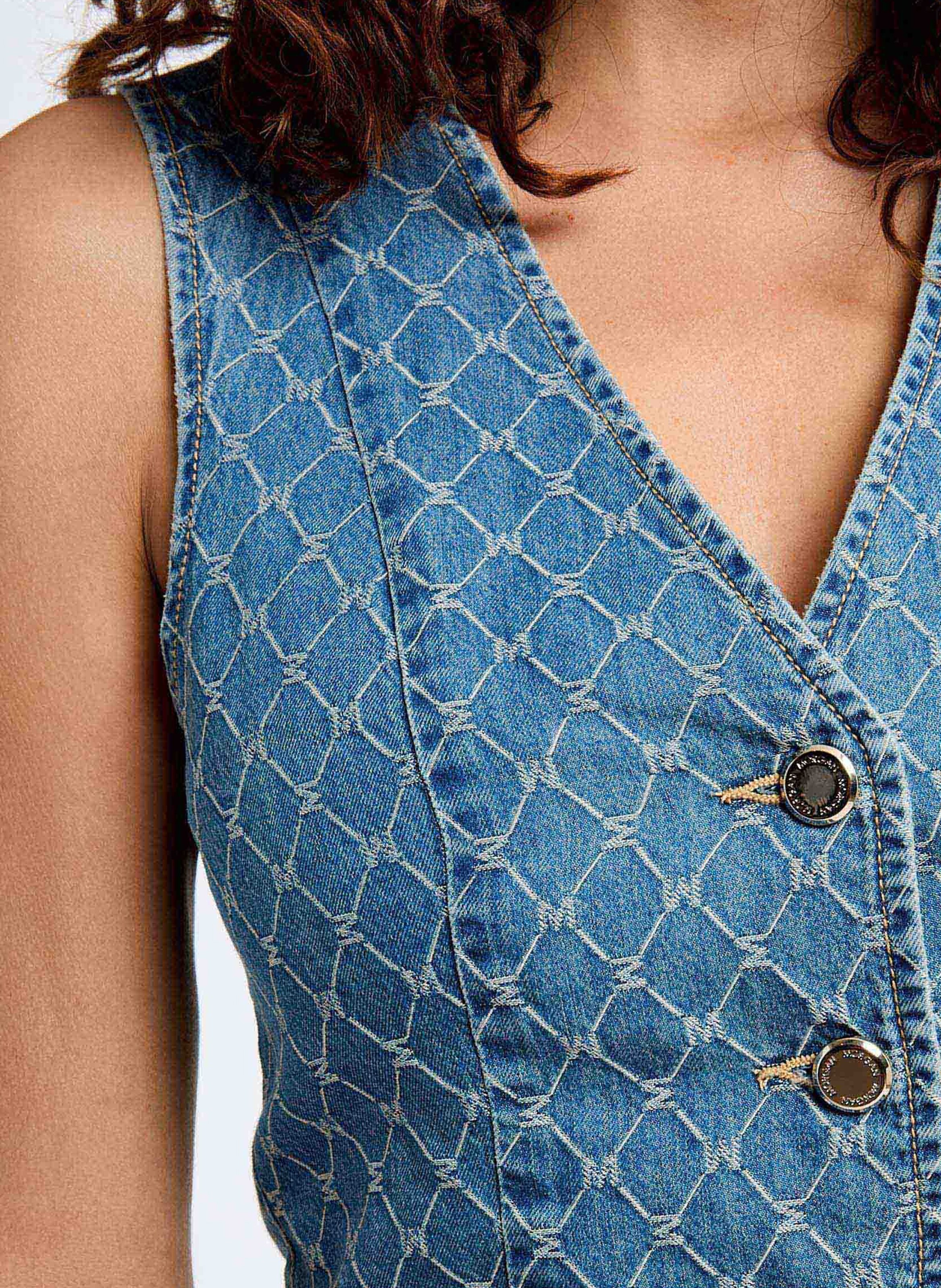 Gilet droit en denim imprimé MORGAN Bleu
