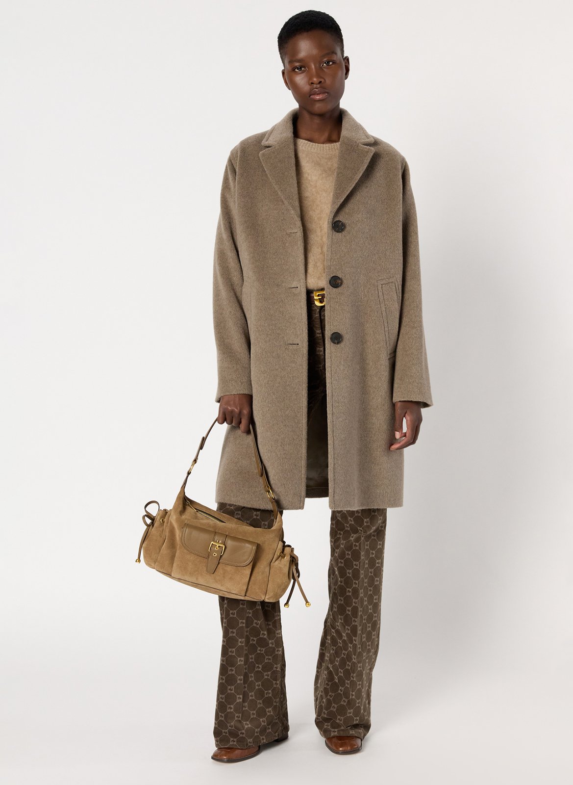 Einfarbiger gerade geschnittener Wollmantel mit langen Ärmeln GERARD DAREL Braun