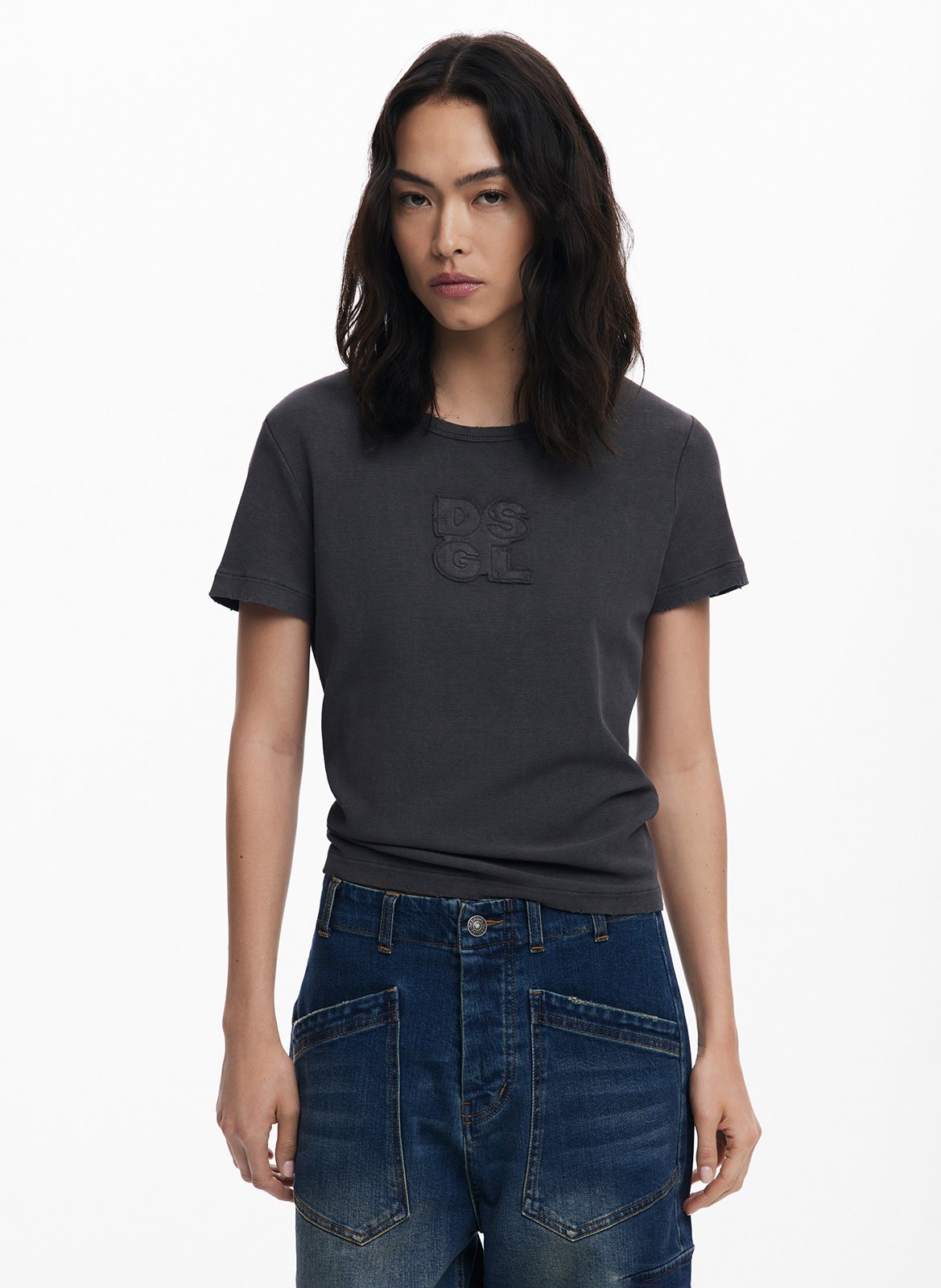 Tee-shirt col rond en coton mélangé DESIGUAL Noir