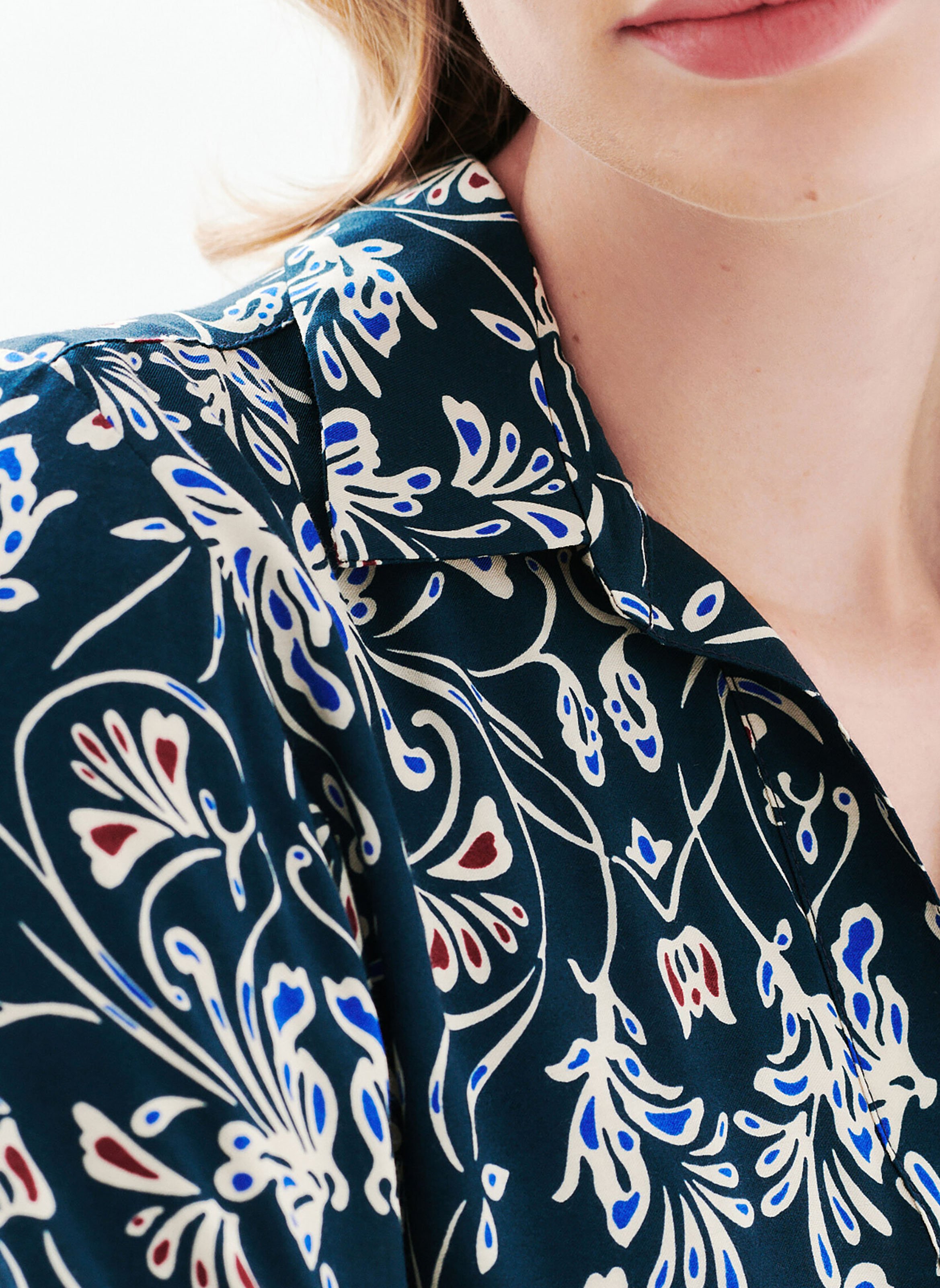 Printed classic collar straight top CAROLL Blue