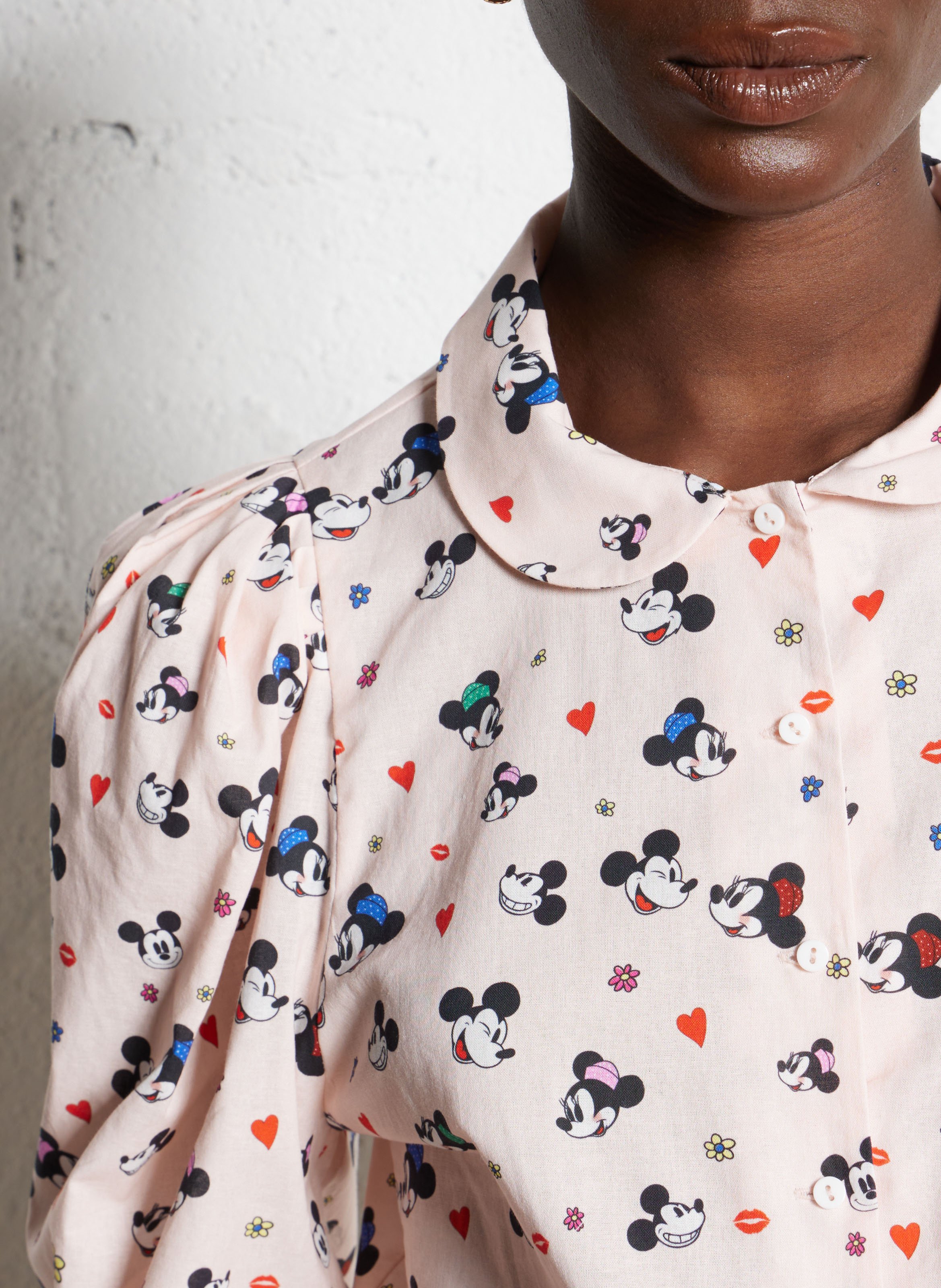 Gerade geschnittene Baumwollbluse mit Bubikragen BERENICE Rosa