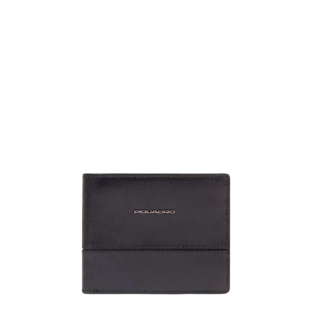 Men's wallet with coin pocket, credit card slots, removable flap, and RFID protection PIQUADRO