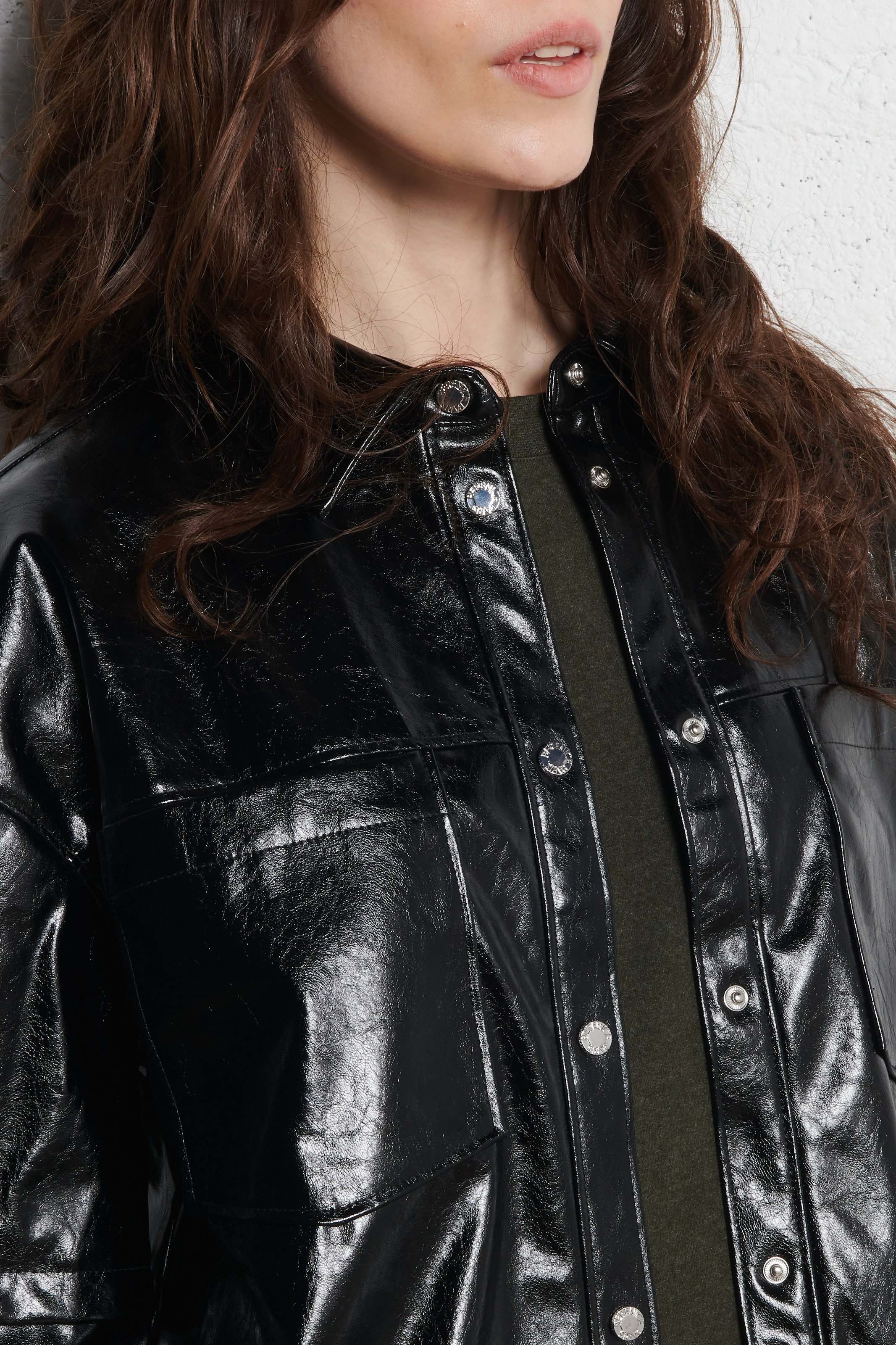 Straight overshirt with classic coated collar BERENICE Black