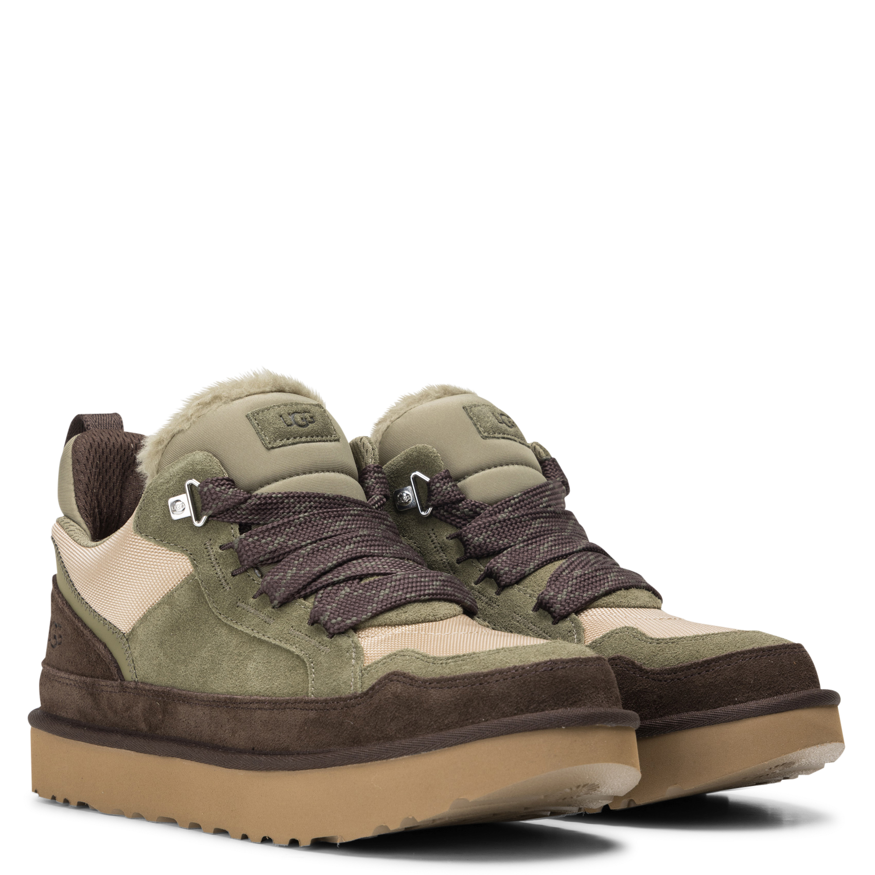 Low-top lace-up mixed leather sneakers UGG Brown