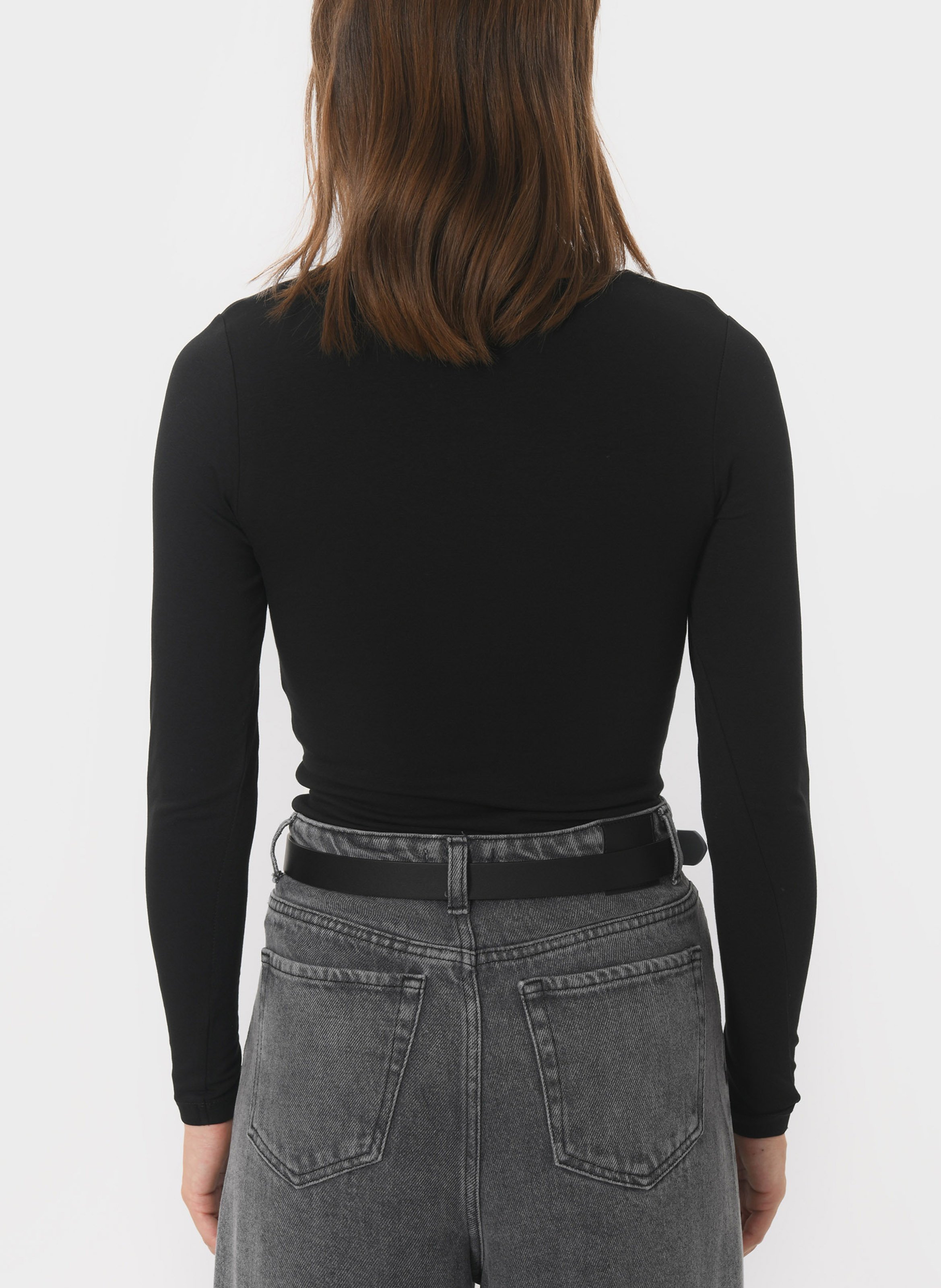 Tee-shirt moulant col V en coton mélangé KOOKAI Noir