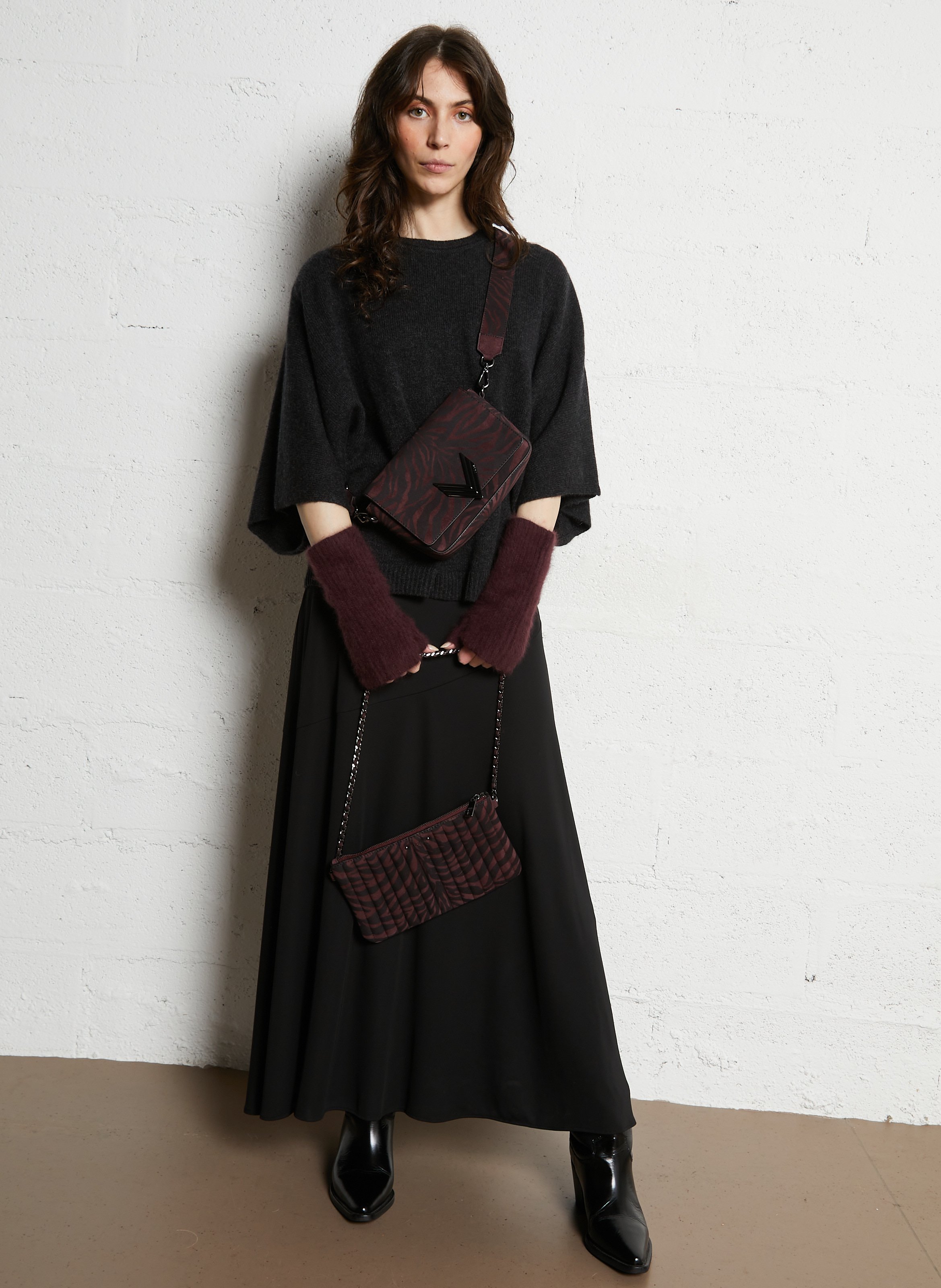 Zebra print leather crossbody bag IKKS Purple