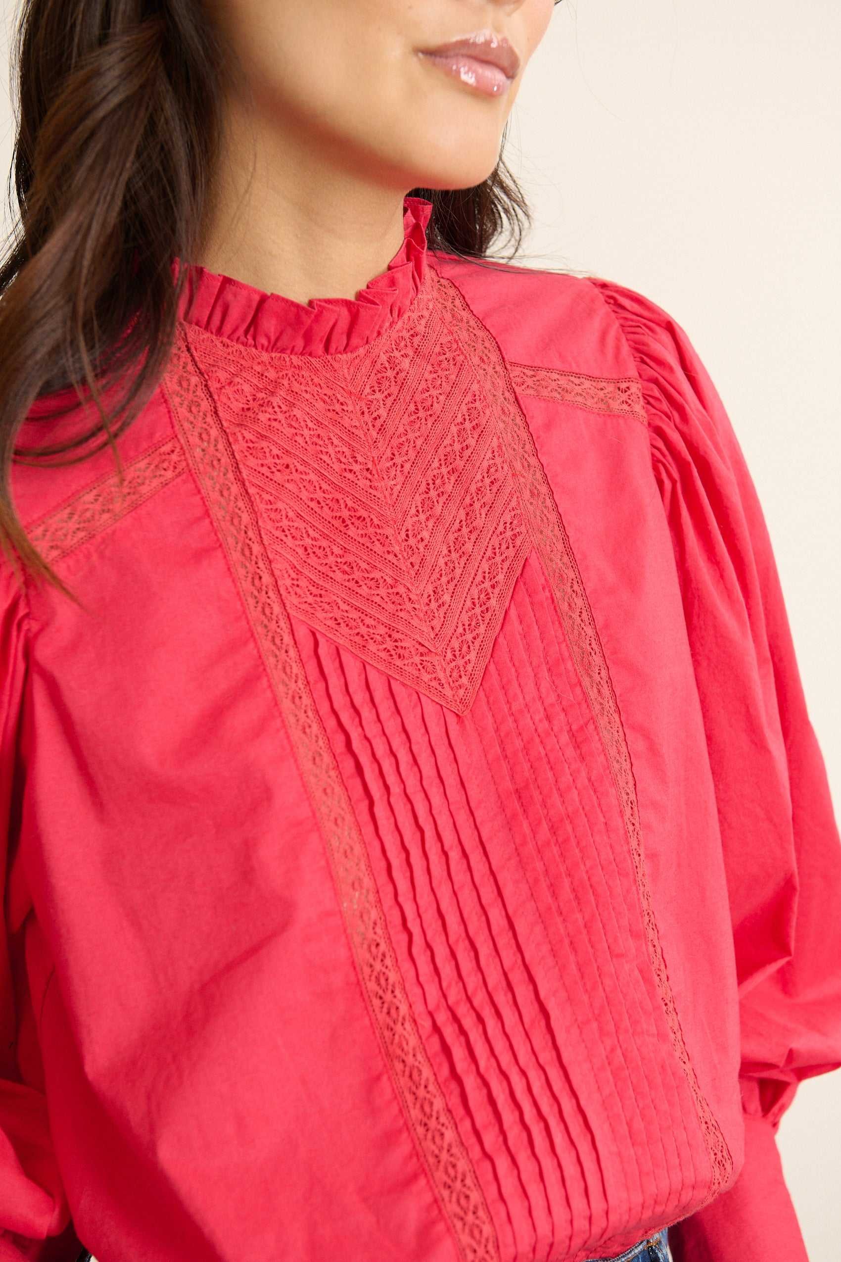 Blouse with lace ruffled collar GARANCE PARIS Red