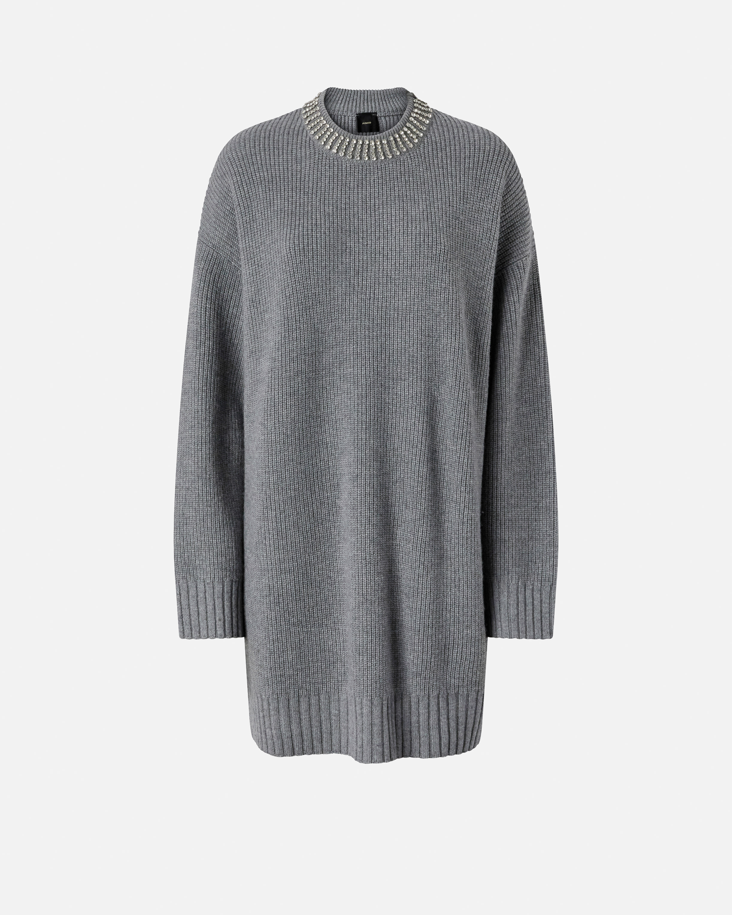 Knit dress with rhinestone collar PINKO Grey