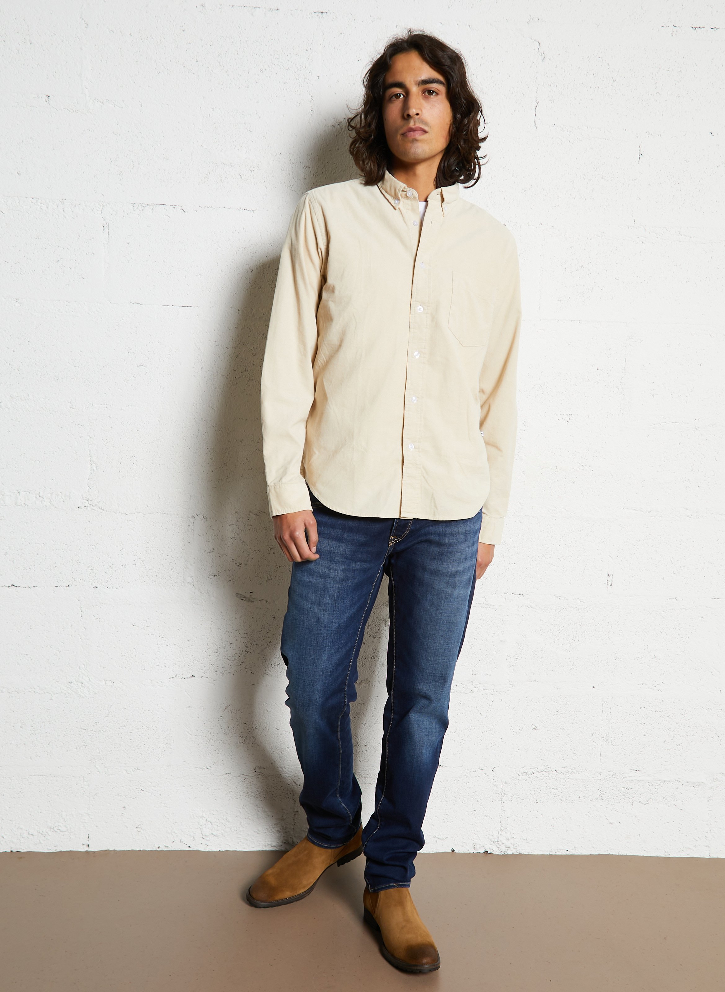 Straight-cut organic cotton shirt with classic collar MINIMUM Beige