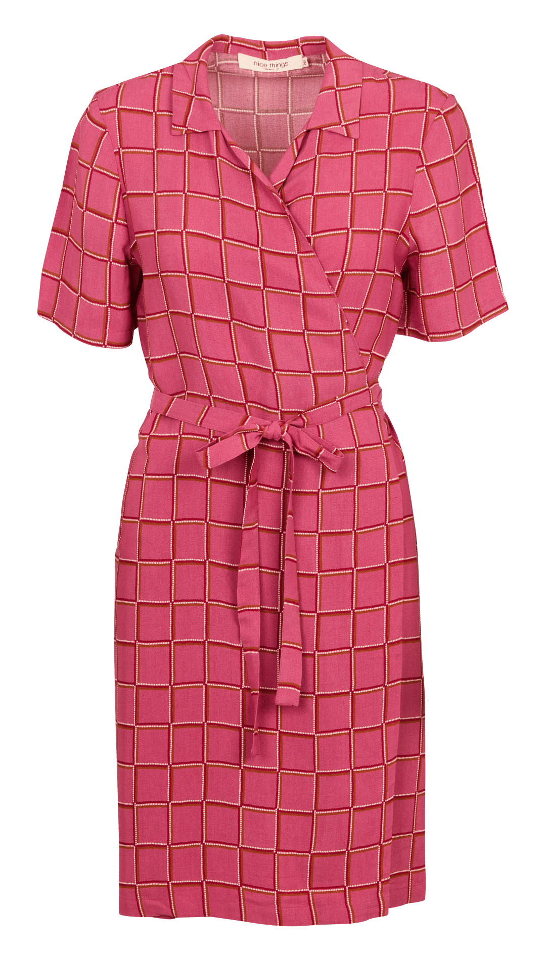 Halflange jurk met V-hals en print NICE THINGS Roze