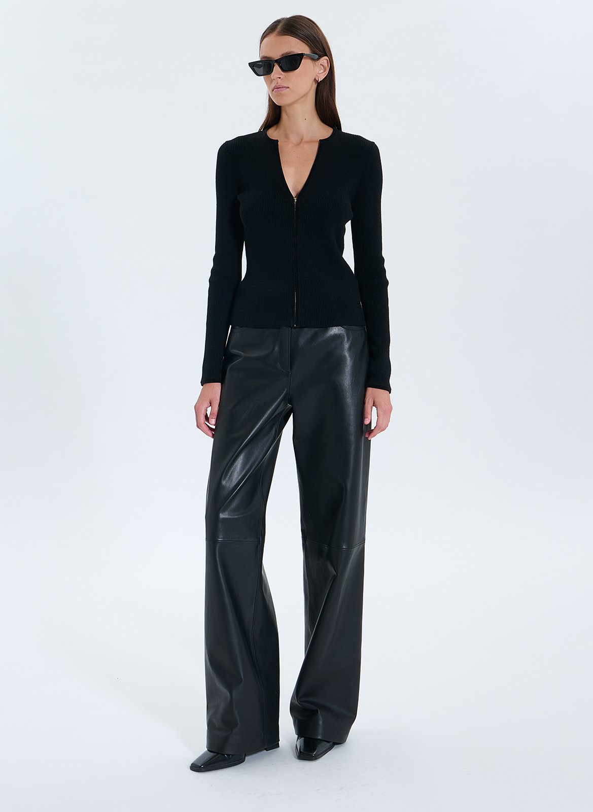 High-waisted wide-leg leather pants ZAPA Black