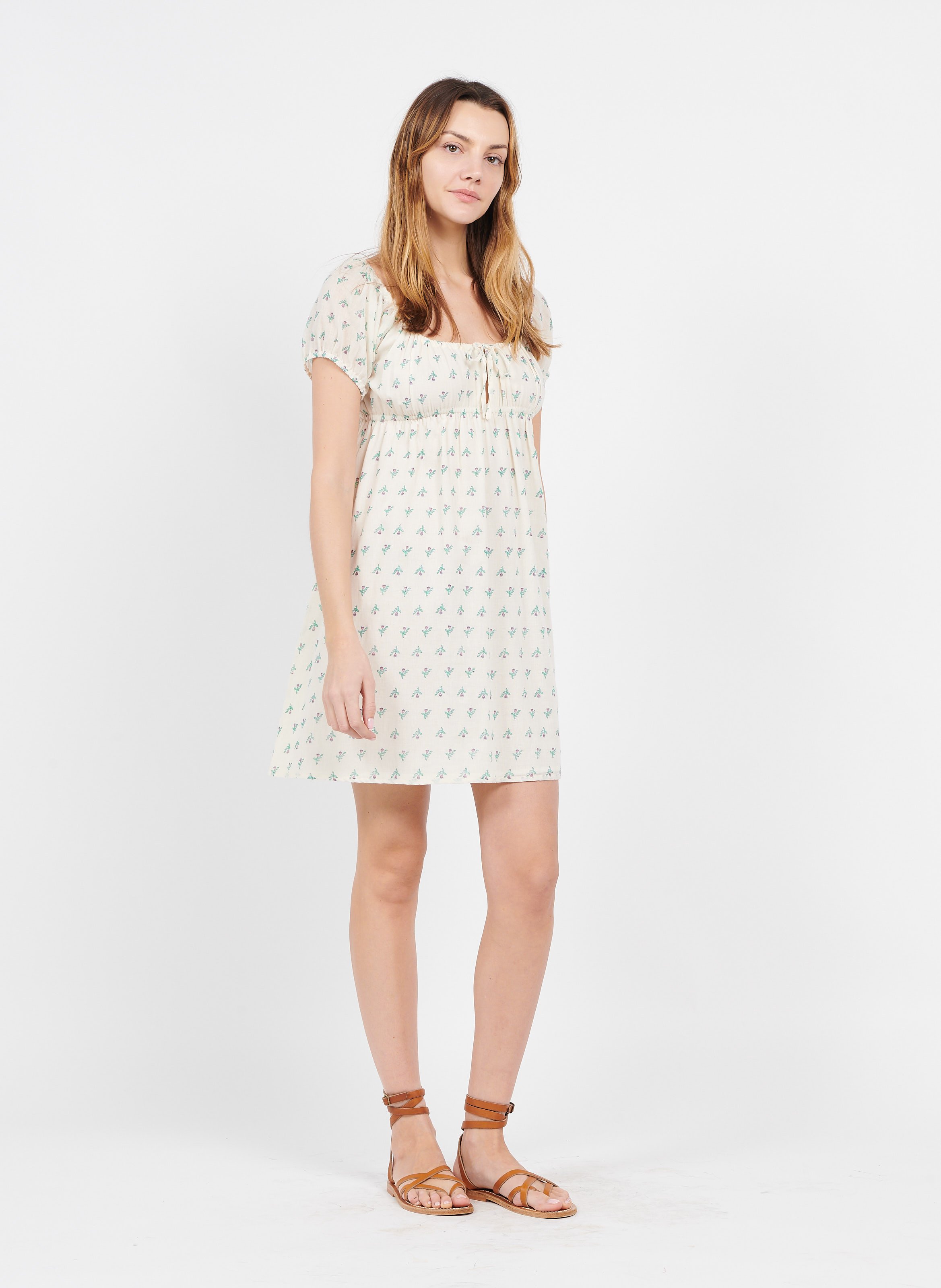 Short printed cotton dress EMILE ET IDA Beige