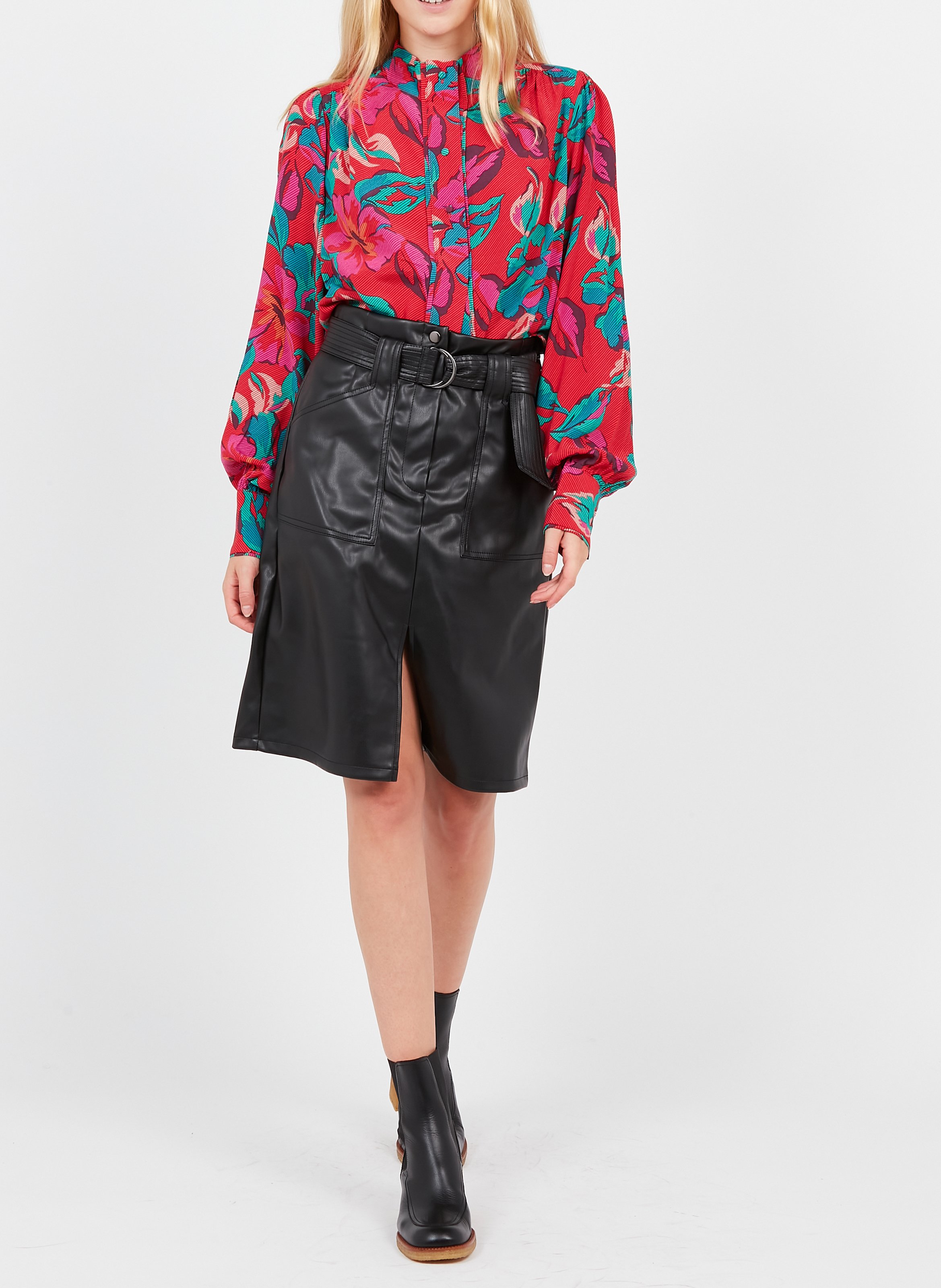 Jupe droite en PU  VILA Noir