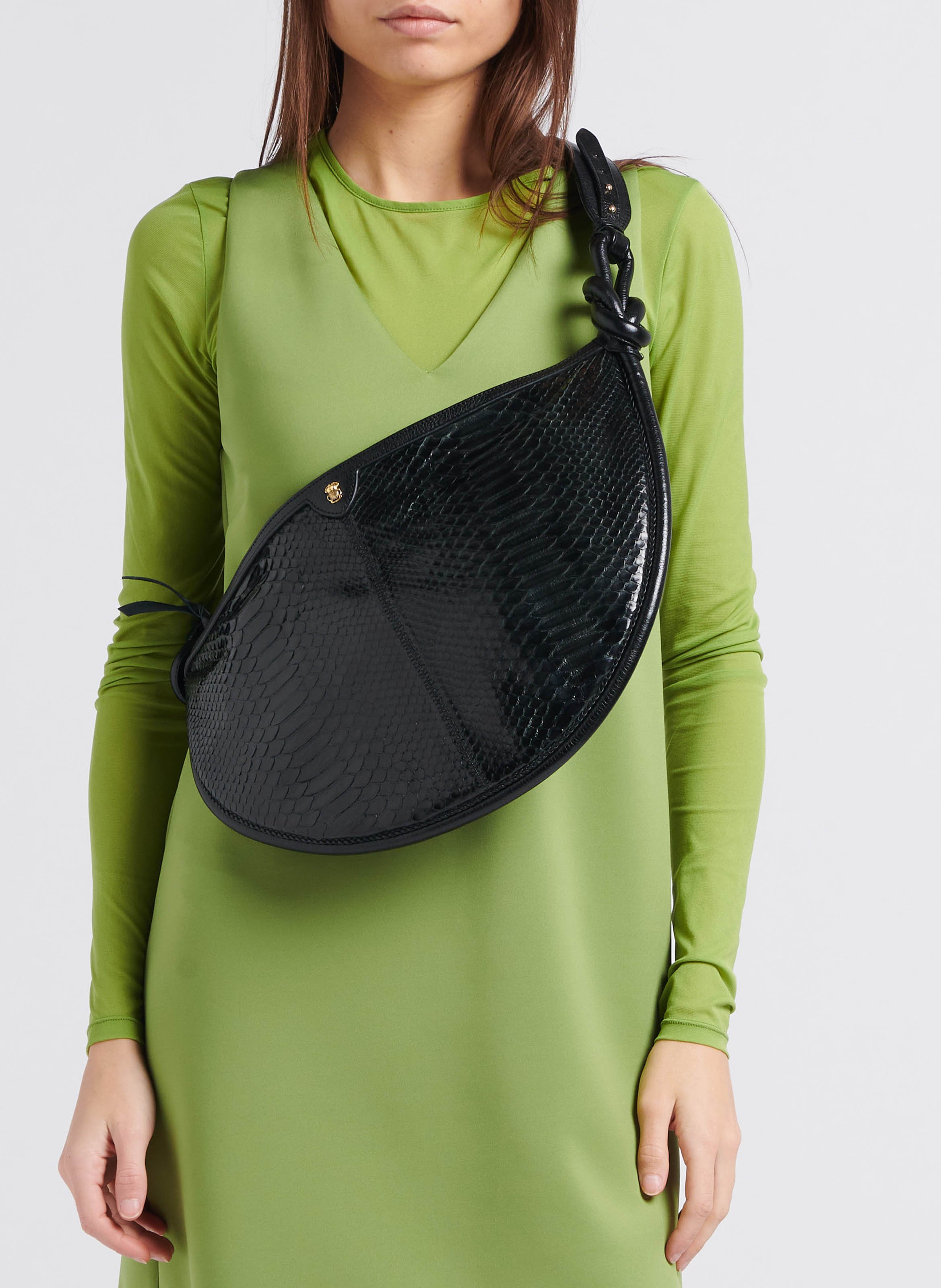 Halvemaanvormige, pythonleren tas CLARIS VIROT Zwart