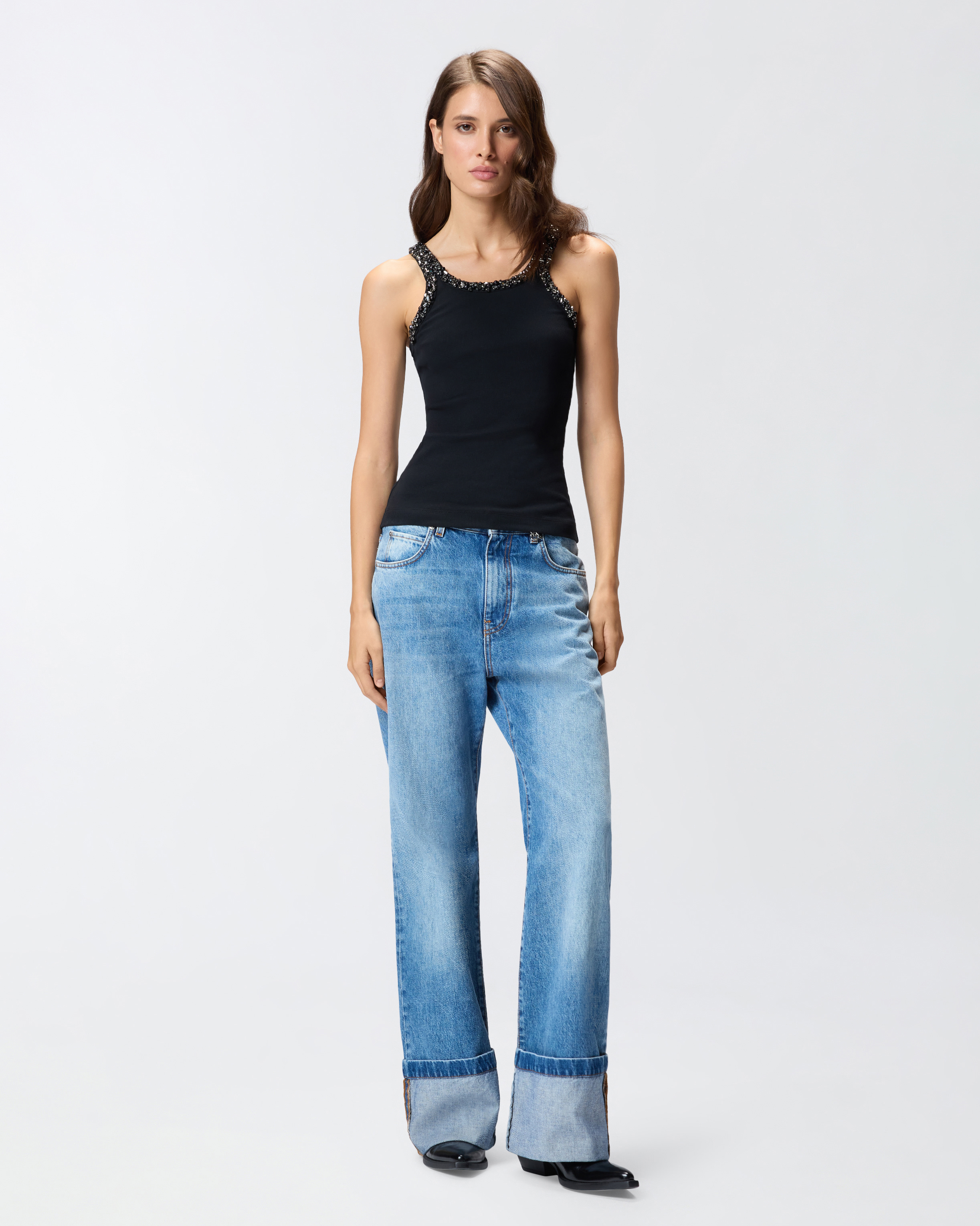 Ribbed top with jewel embroidery PINKO Black