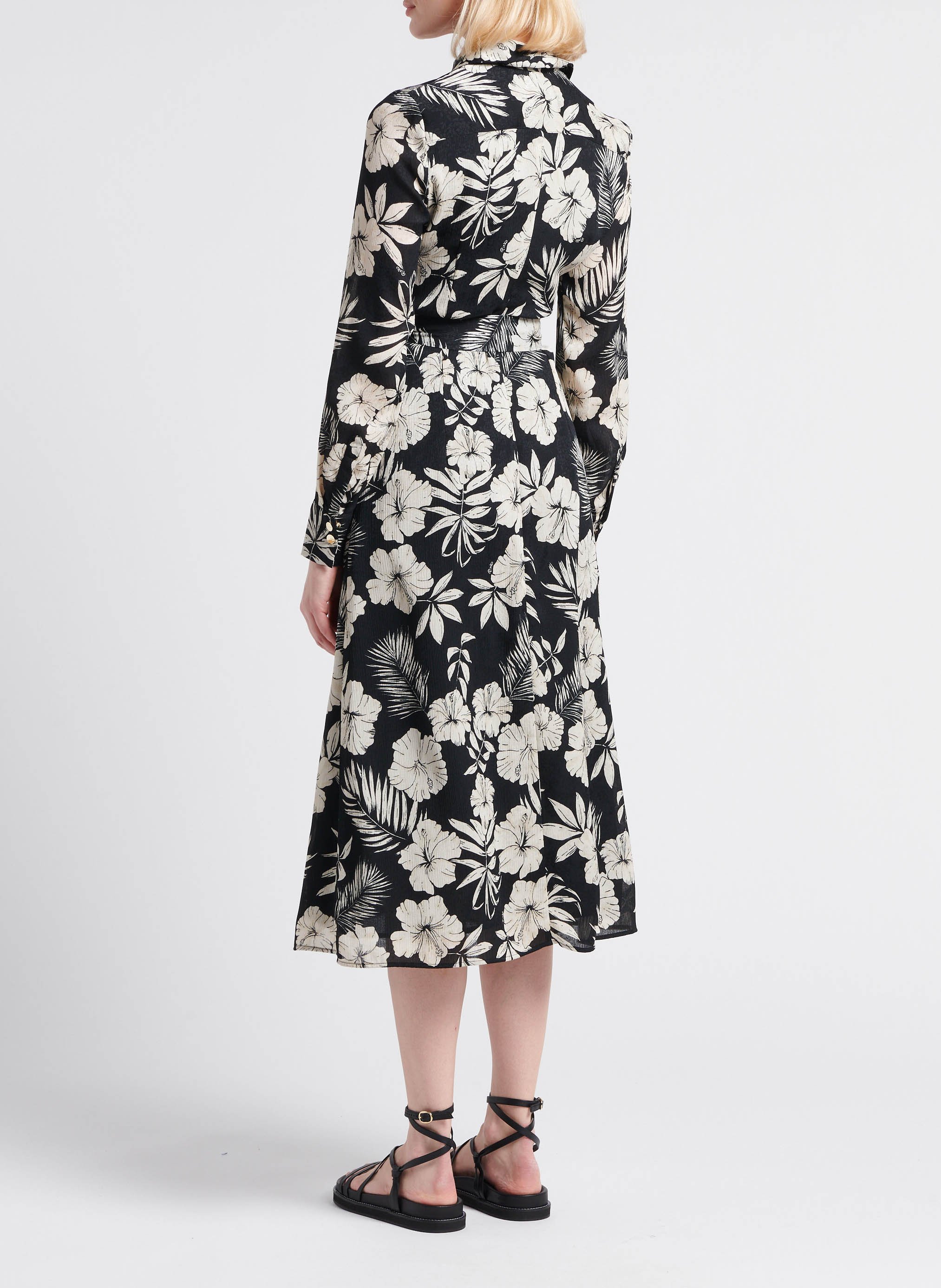 Robe midi col classique imprimée  PINKO Noir