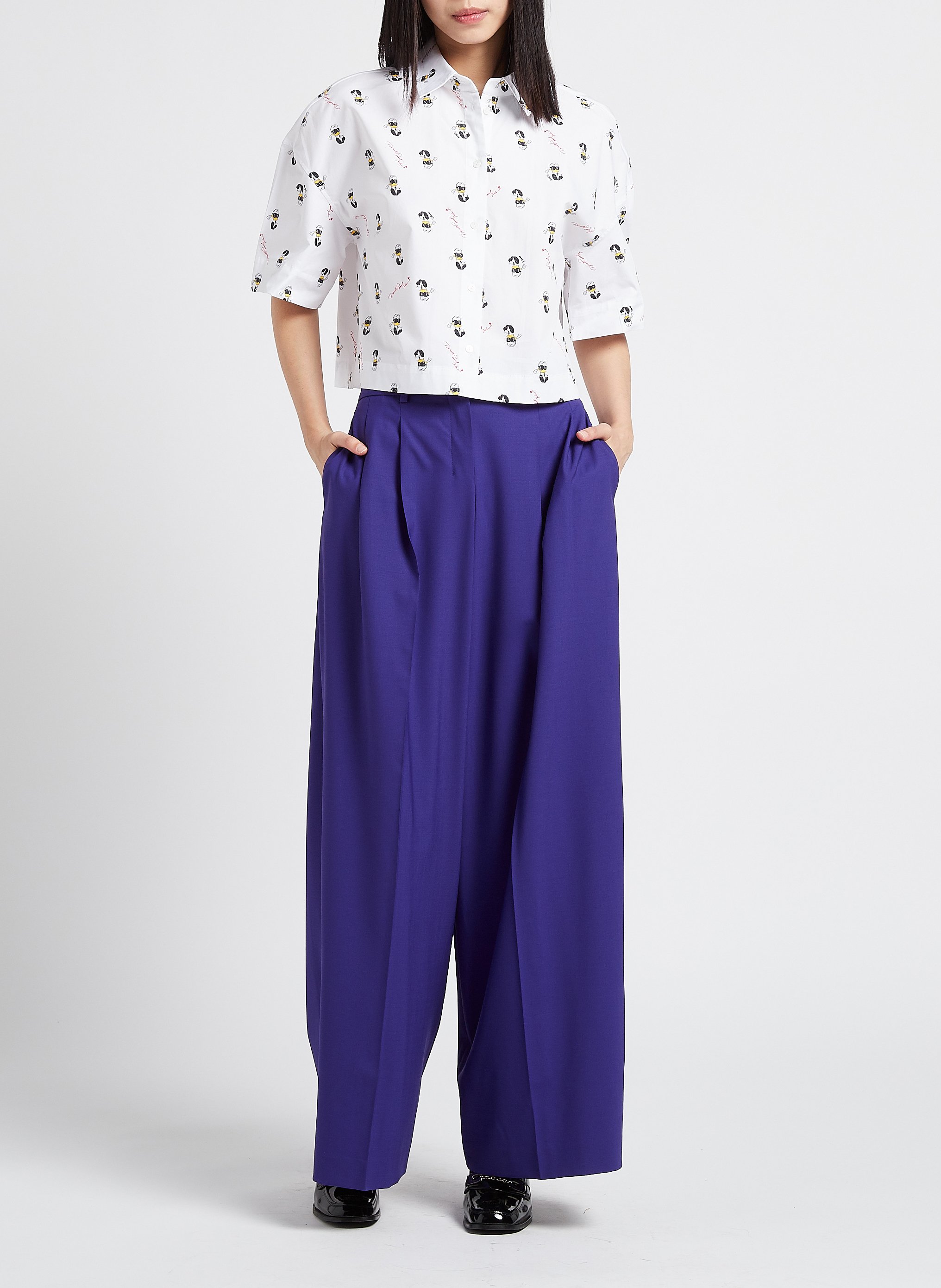 Kurze Bluse aus bedruckter Bio-Baumwolle KARL LAGERFELD Weiss