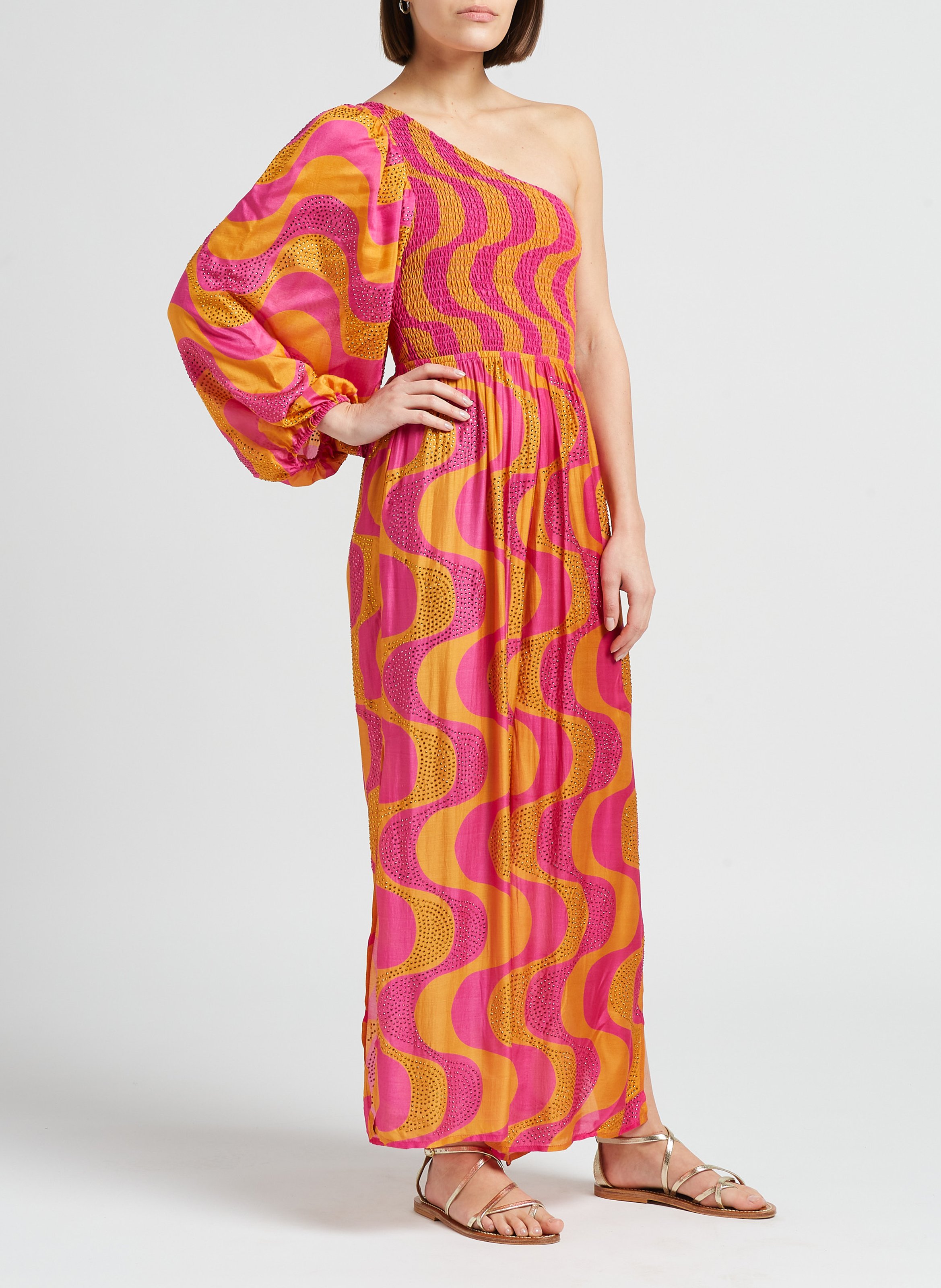 Asymmetric jumpsuit with rhinestones SUNDRESS Orange