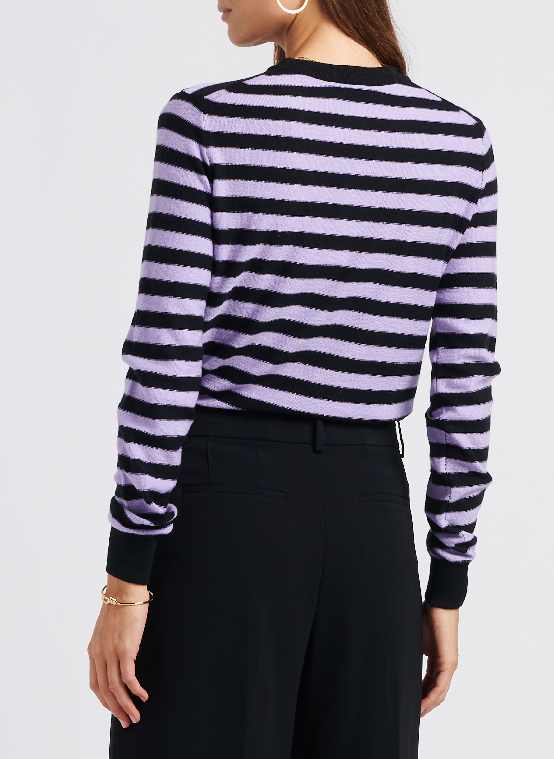 Pull col rond rayé en laine SONIA RYKIEL Noir