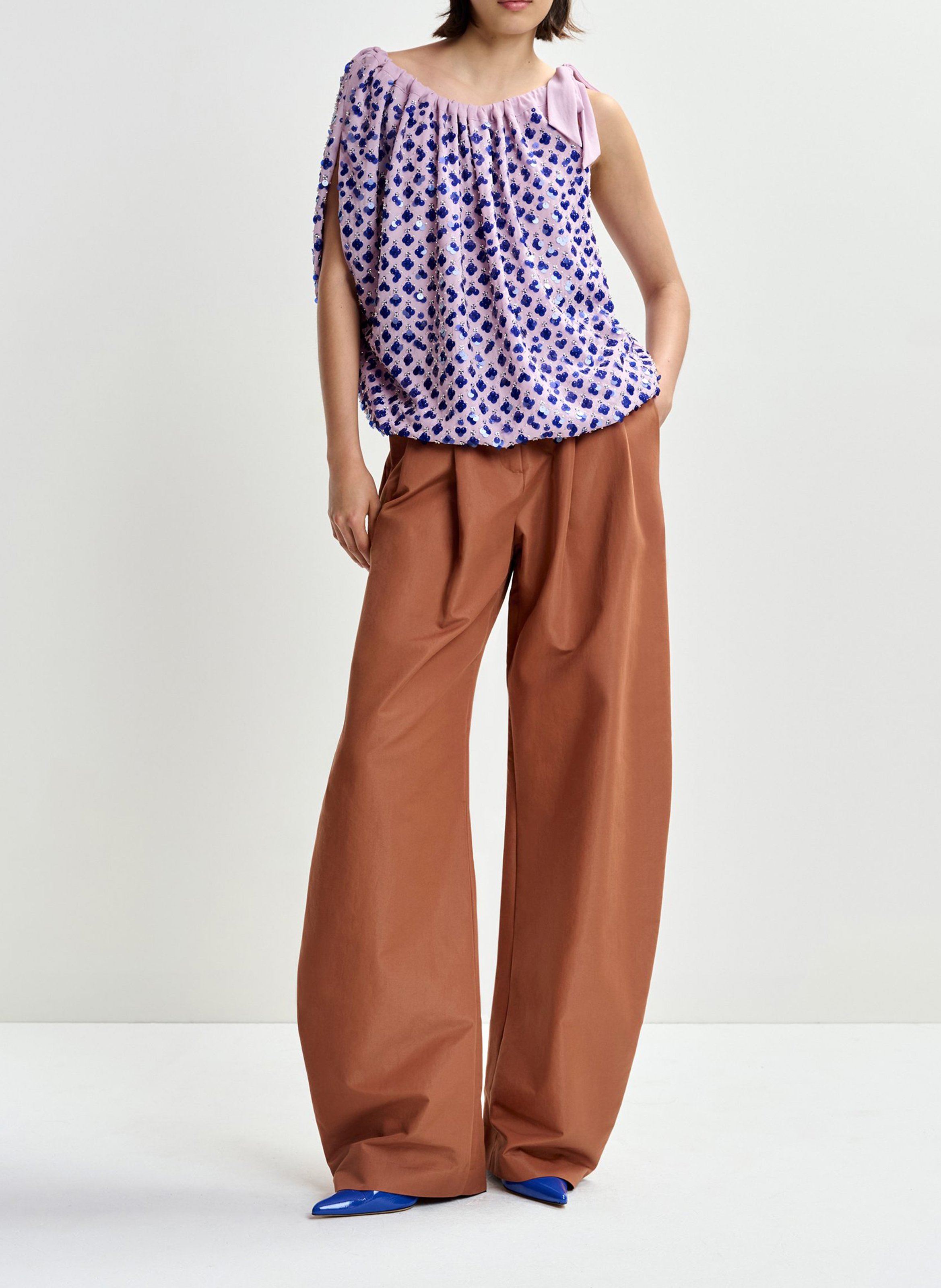 Oversize-Top mit Rundhalsausschnitt und Print ESSENTIEL ANTWERP Violett